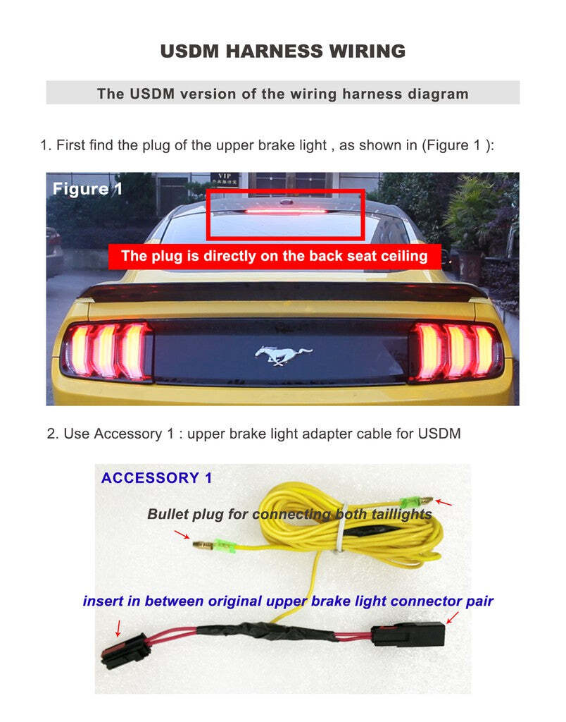 VLAND For 2015-23 Ford Mustang 5Mode Tail Light Wiring Harness Brake Light Cable