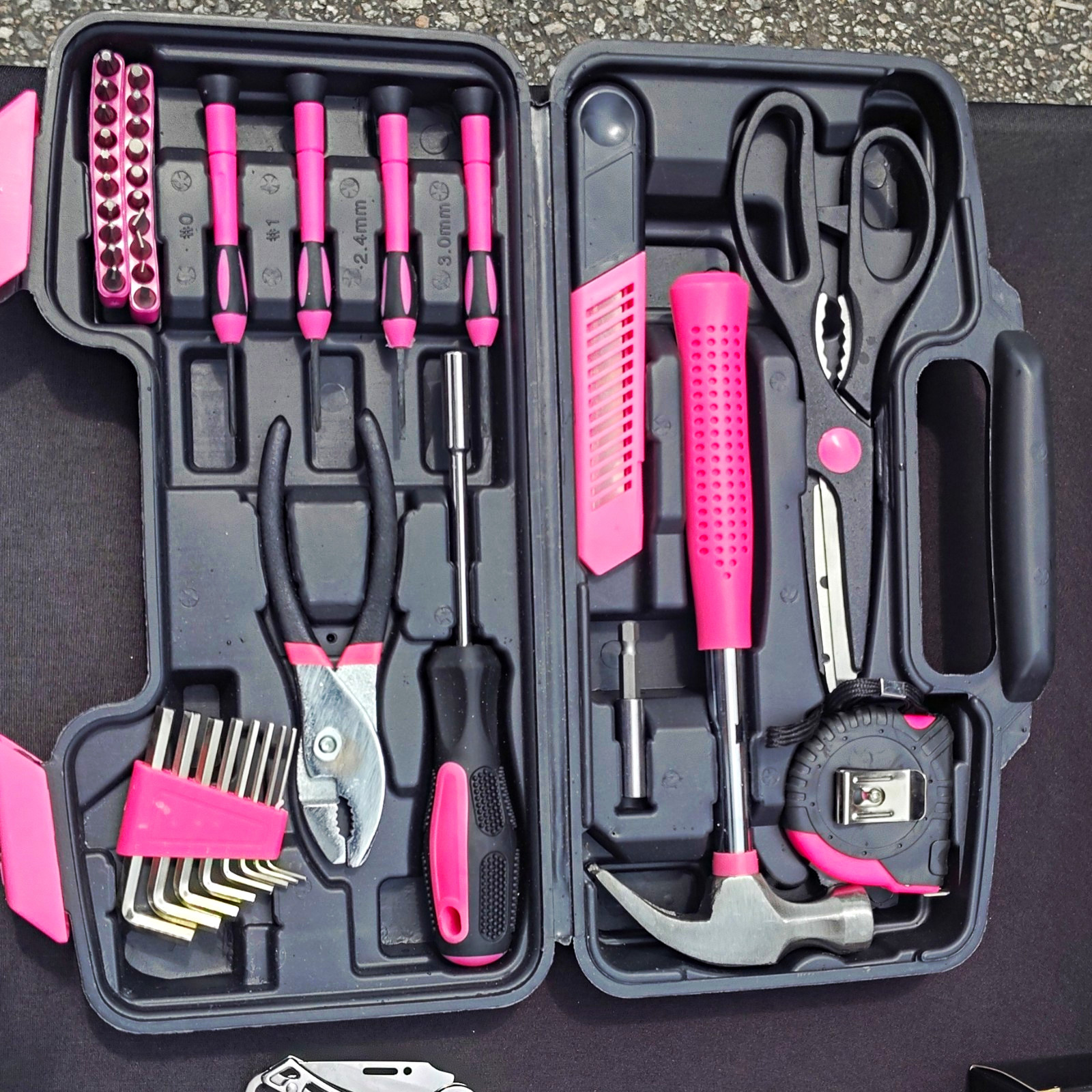 Pink/Black Household Tool Set w/ Hard Case Hammer Pliers Tape Measure