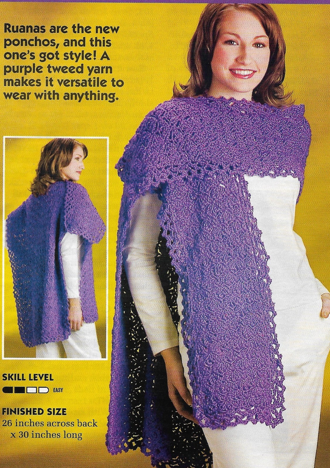 Lady's Tasteful Tweed Ruana crochet pattern instructions