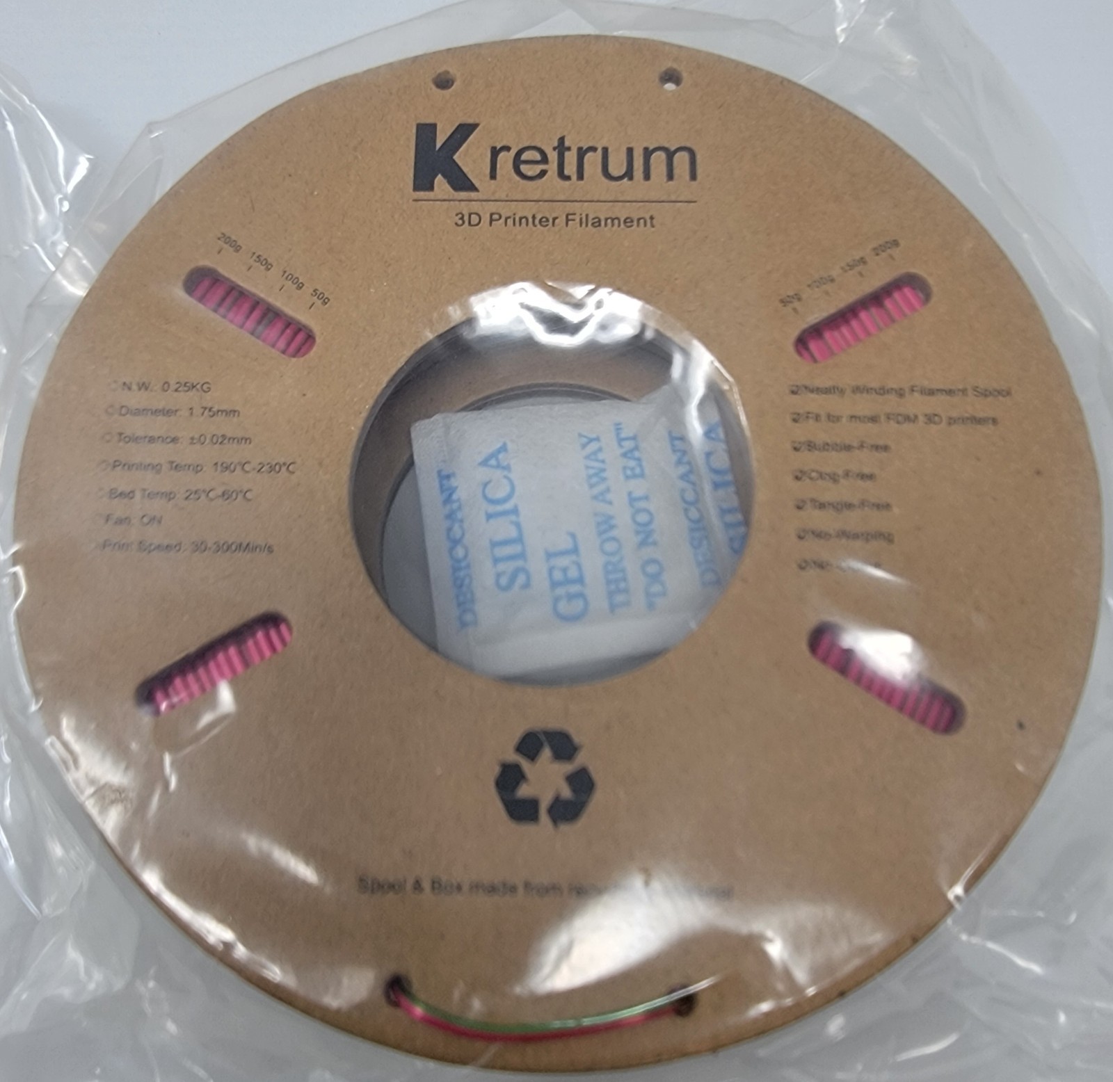 Kretrum Silk PLA Bicolor 1.75mm 3D Printer Filament Shiny Fast Green Pink .25KG