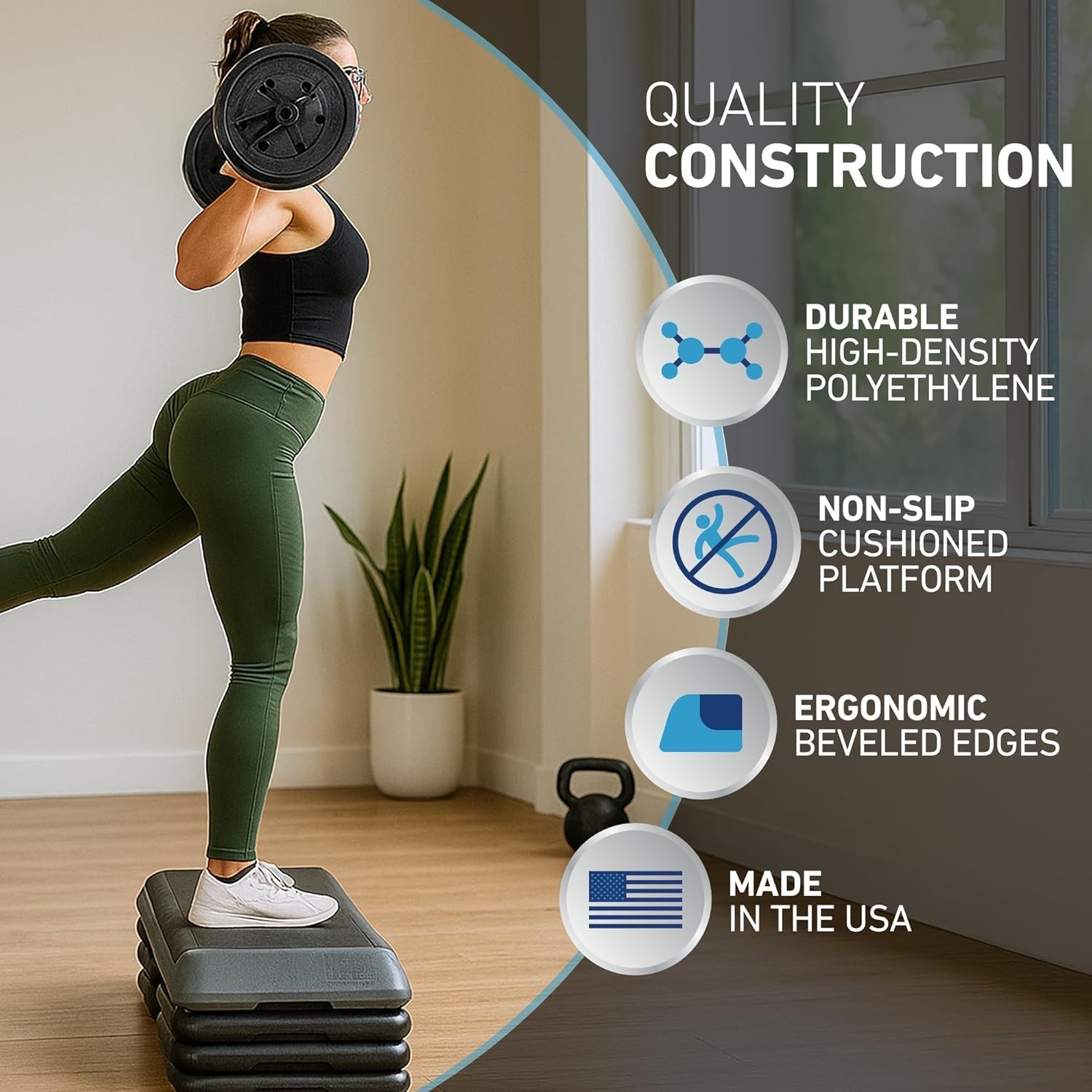 The STEP Aerobic Platform with 4 Adjustable Risers for Home Workouts