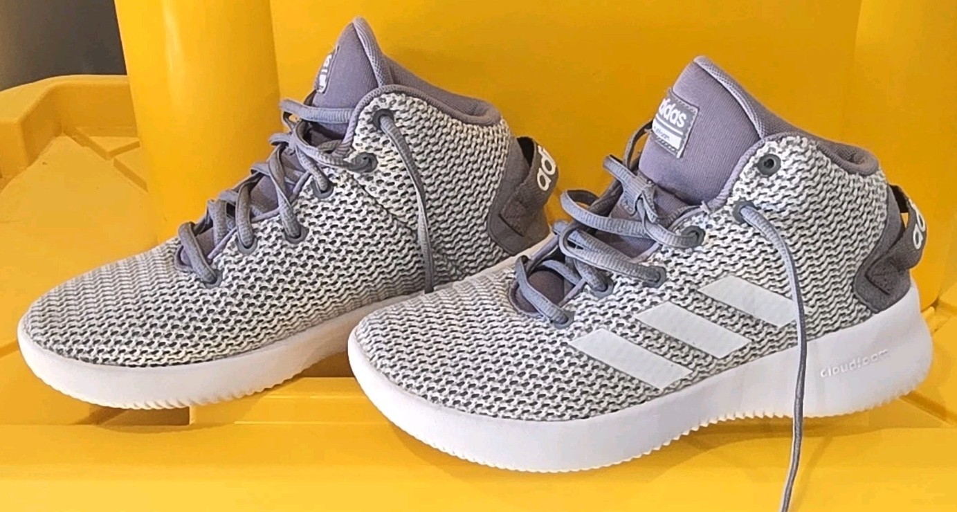 Adidas Cloudfoam Shoes Gray/White Mesh Lace-Up Sneakers Youth US 3
