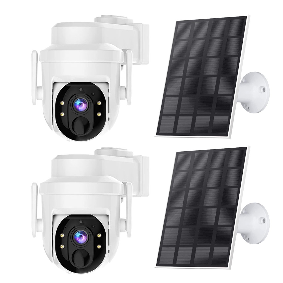 2Pcs Wireless Solar Security Camera System Outdoor Pan/Tilt WiFi Solar IP Camera