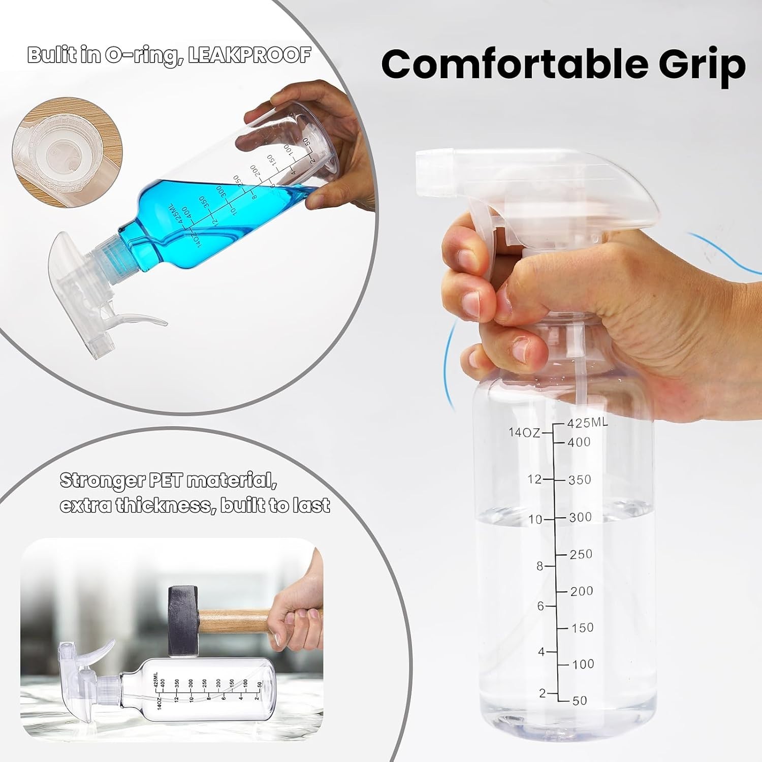 Lightweight and Versatile 16.9oz Spray Bottles - Includes 2 Reusable Containers