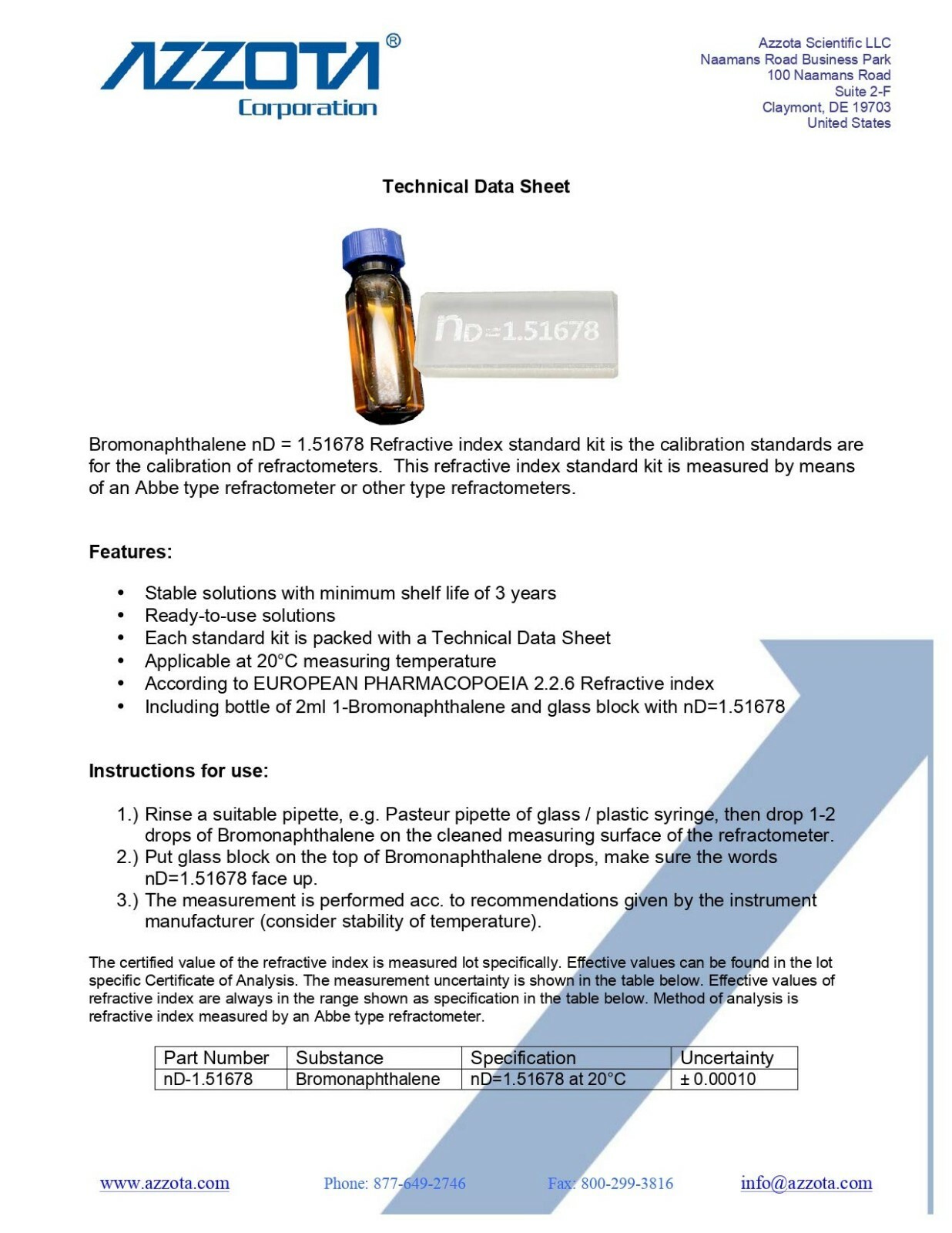 Azzota® Refractometer Calibration Kit