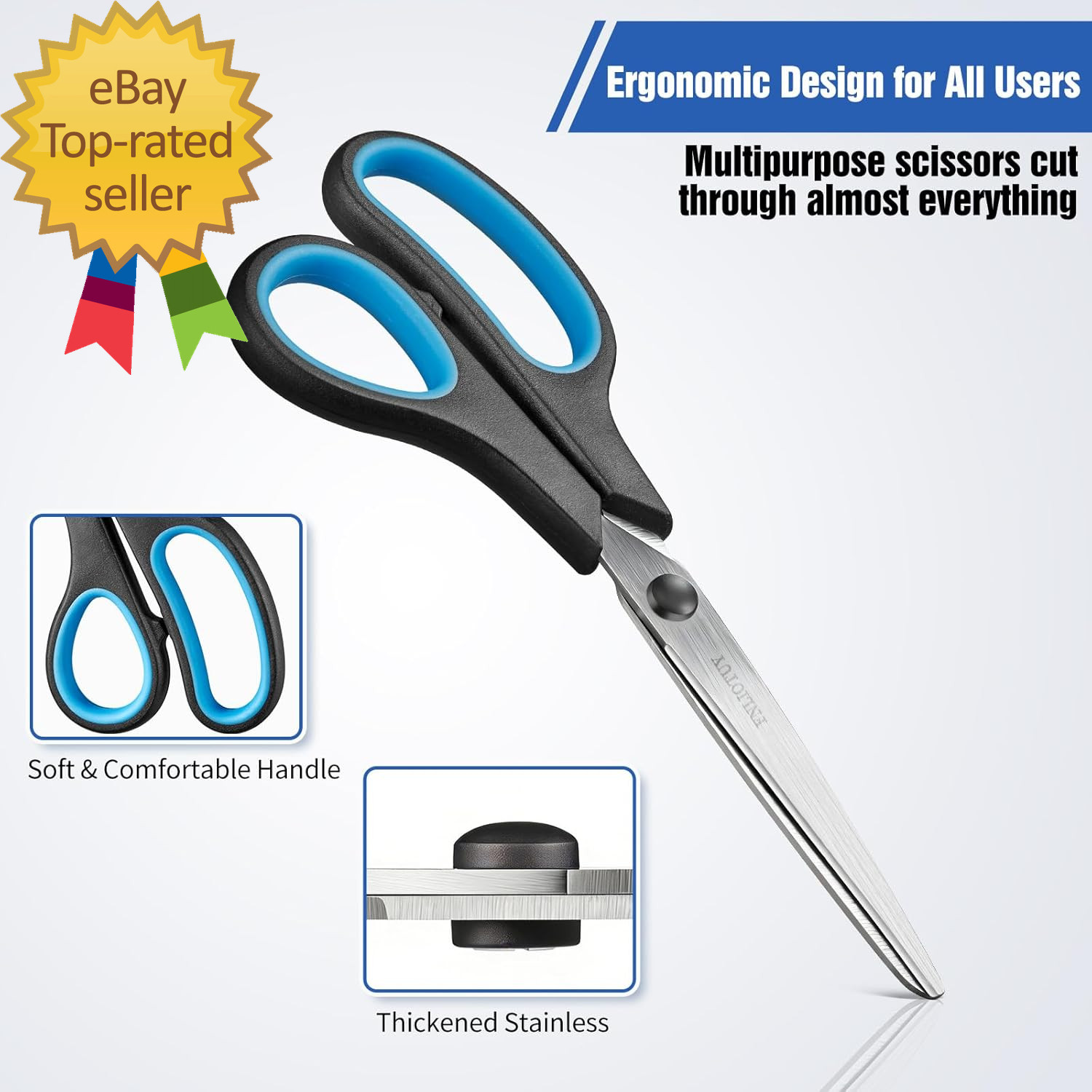 3-Pack 8" Scissors Heavy Duty Scissors with Ultra Sharp Blades & Ergonomic Comfo