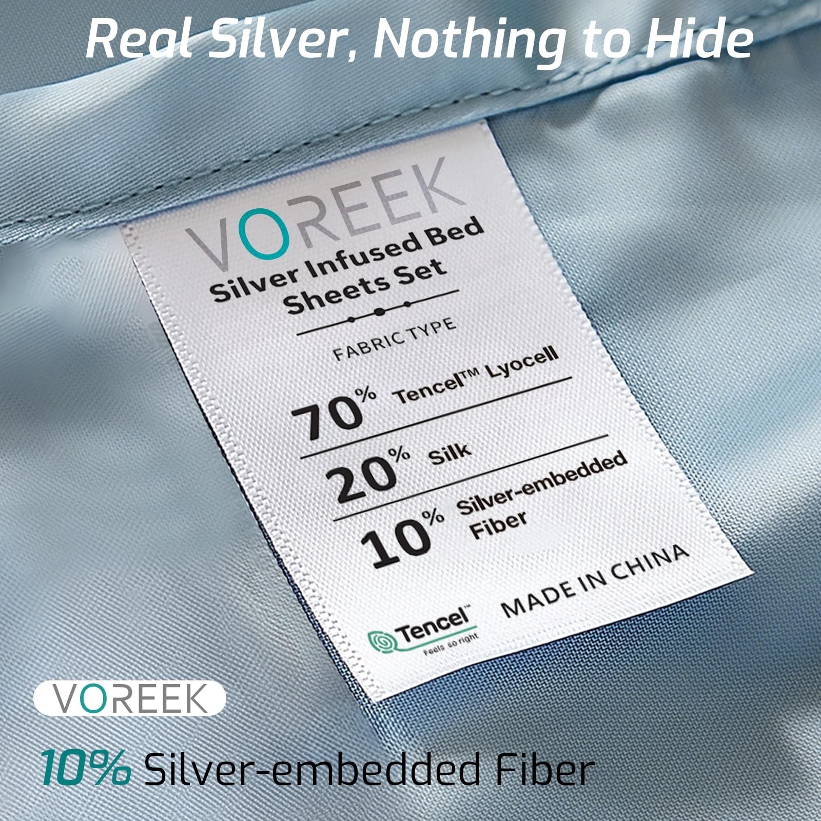 Ultra-Soft Silver Infused Bed Sheets - 20% Silk, Temp-Regulating, Hygienic King