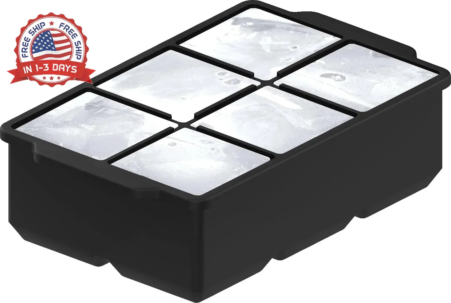 KitchFort Large Silicone Ice Cube Tray (2-Pack), Easy Release 2" Big Ice Cubes -