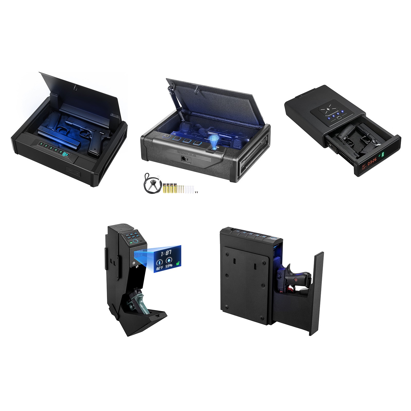 Uimoso Secure Gun Safe w/ Biometric, Code, and Key Access for Pistols&Magazines