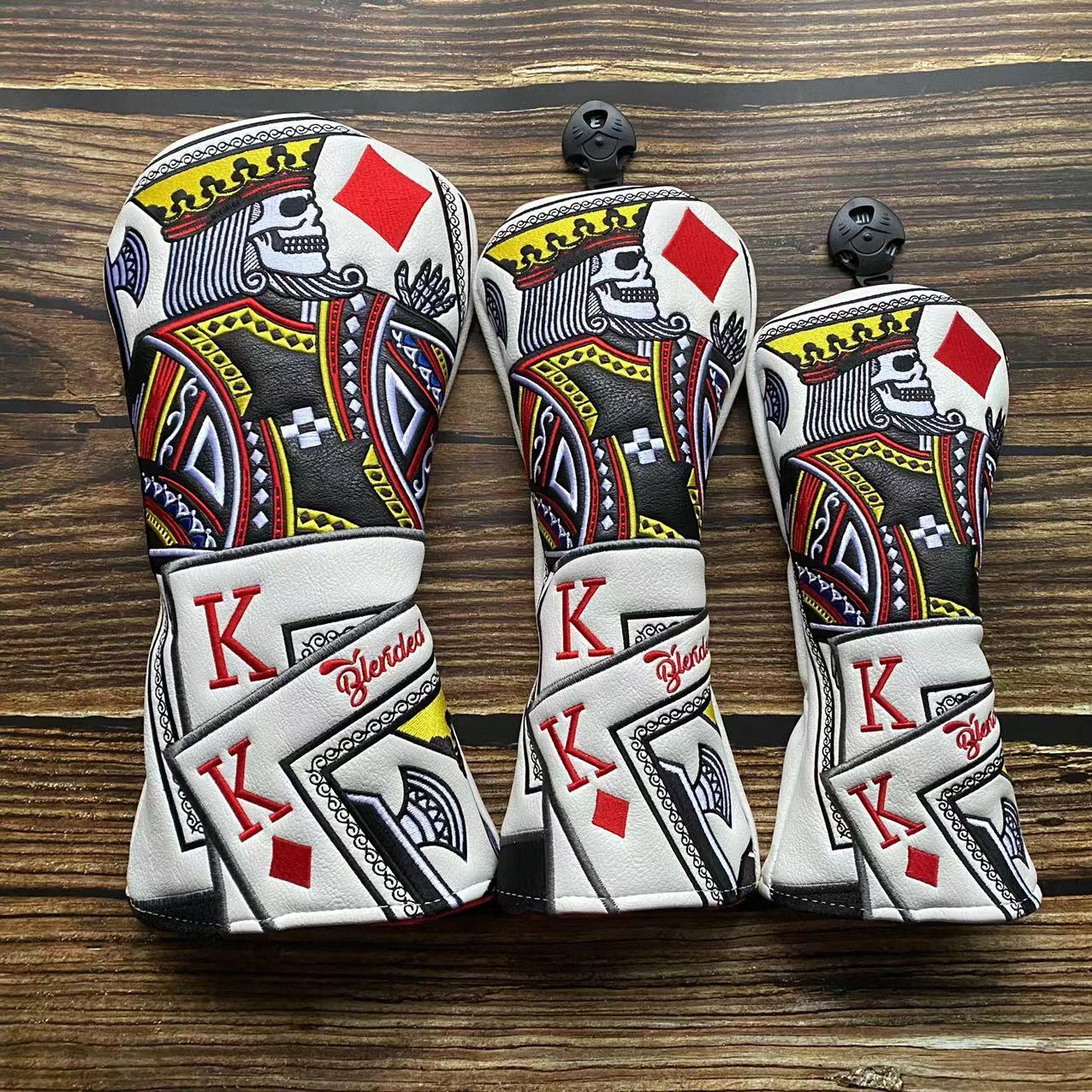 Premium Poker King Skull Golf Driver Cover Fairway Wood Cover Hybrid Head Cover