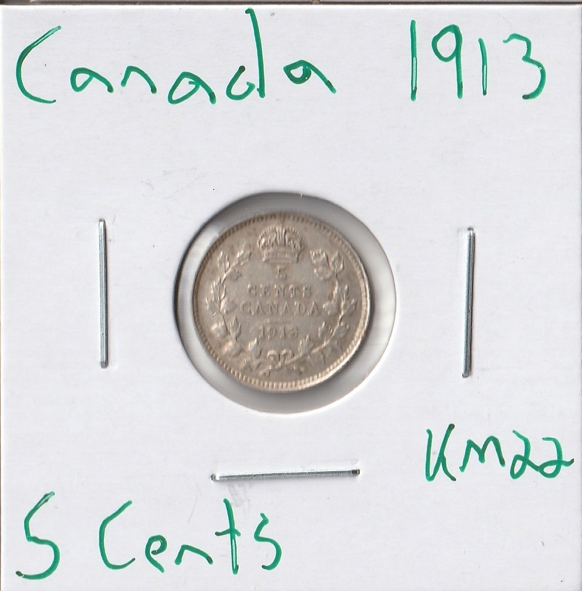Coin Canada 5 Cents 1913 KM22, silver