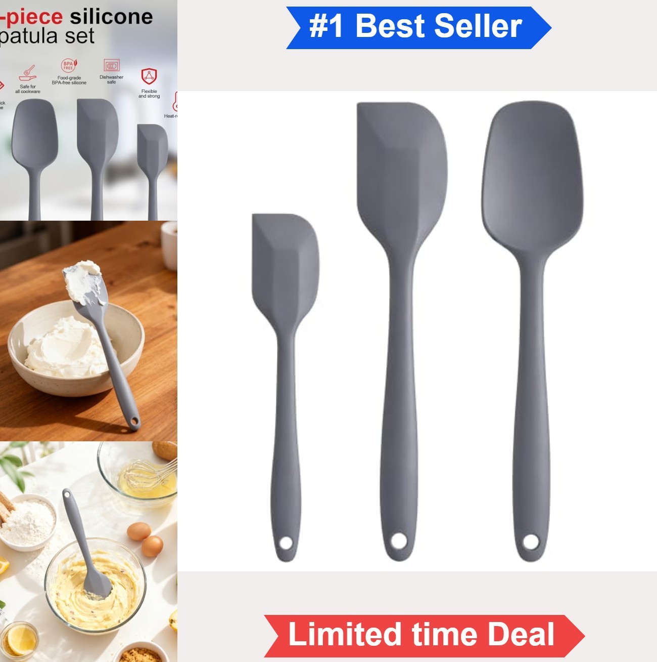 Silicone Spatula Set 3 Piece 600°F Heat Resistant Rubber Baking Cooking Mixing