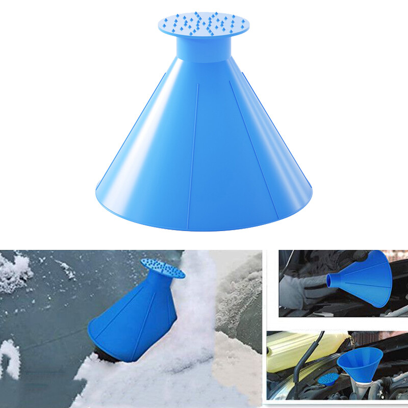 1Pc Magical Car Windshield Ice Snow Remover Scraper Tool Round Funnel Cone Blue