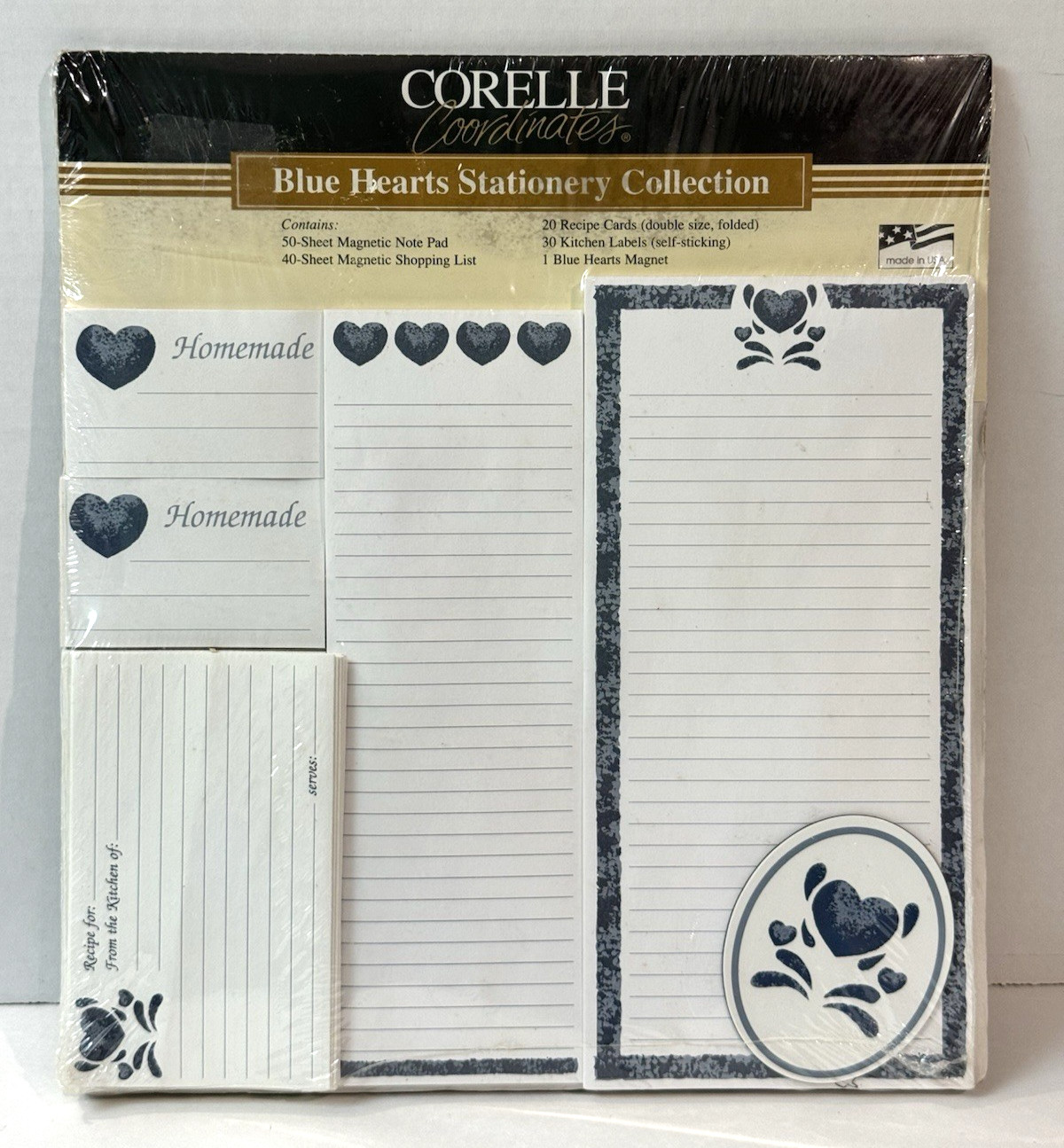 Corelle Coordinates Blue Hearts Stationery Recipe Cards Shopping List Labels NEW