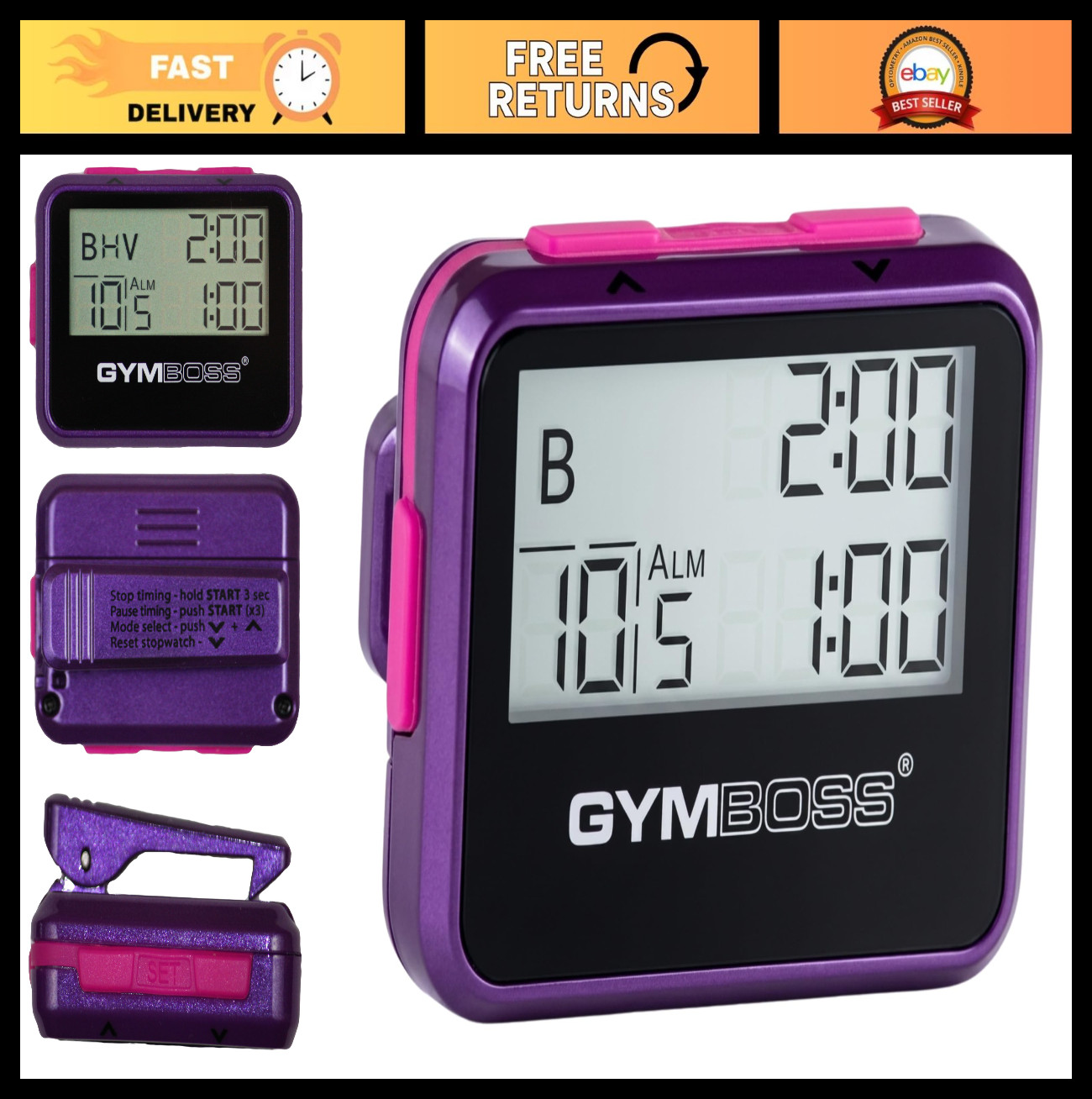 Interval Timer & Stopwatch for Workouts - Violet/Pink Metallic - Fitness Essenti