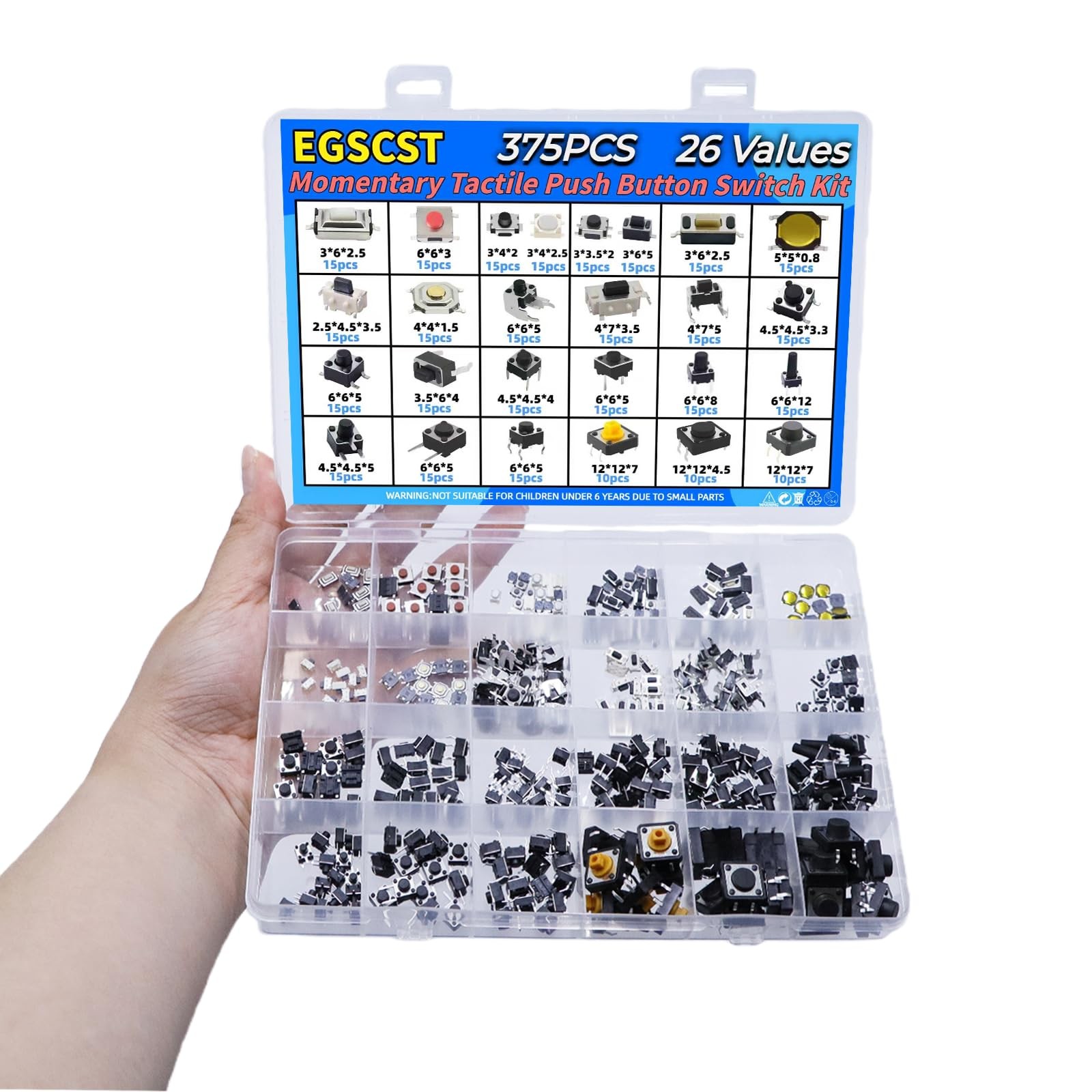 375PCS 26Values Micro Momentary Tactile Push Button Switch Assortment Kit 2 P...