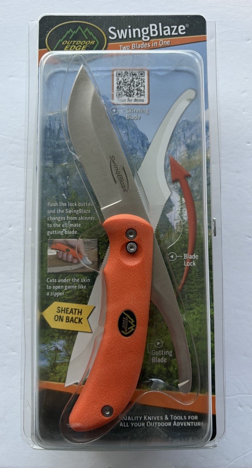 OUTDOOR EDGE KNIFE SWINGBLAZE ORANGE FOLDING AUS-8 STAINLESS BLADE W/SHEATH, NEW
