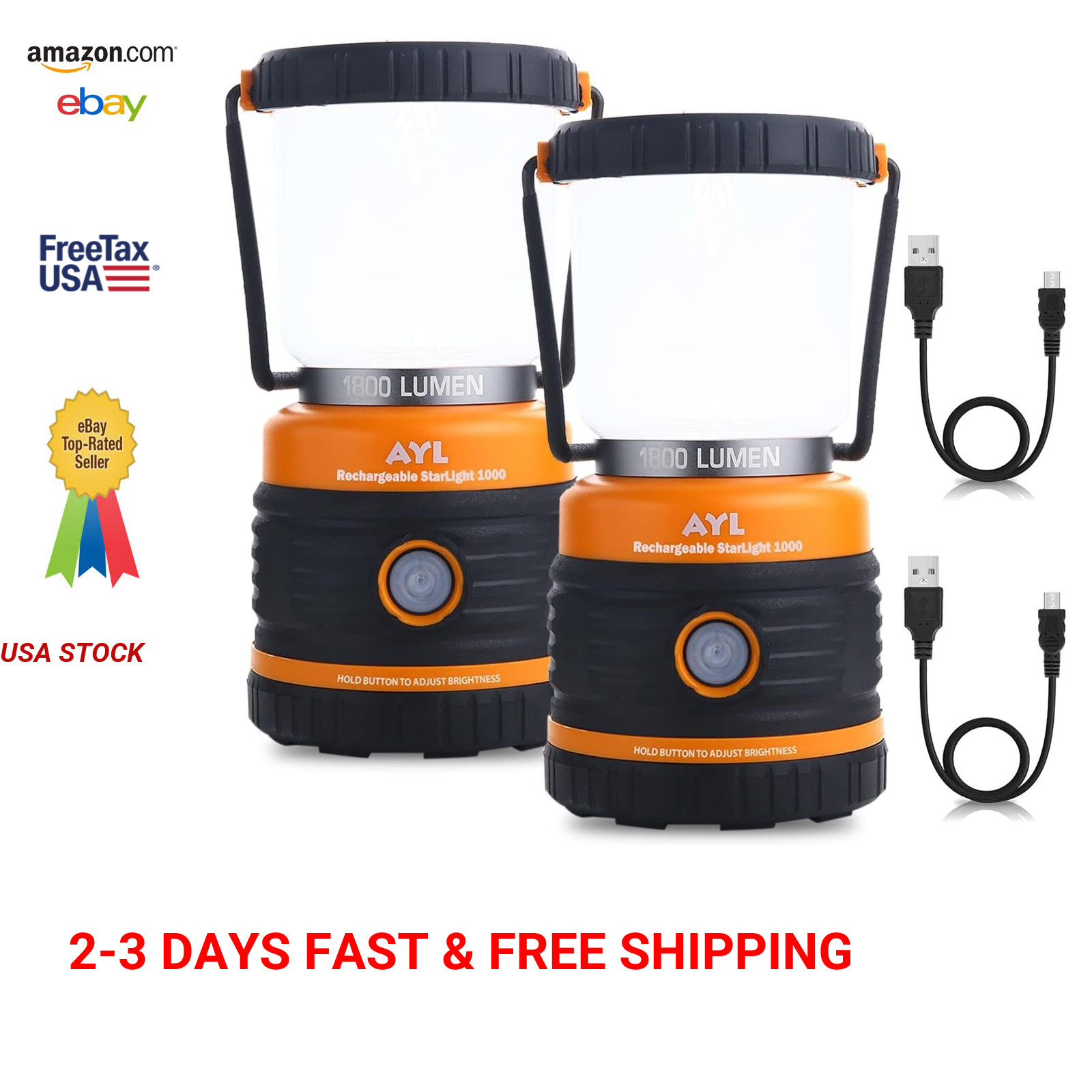 LED Camping Lantern Rechargeable 1800LM Waterproof 4 Light Modes Power Bank for