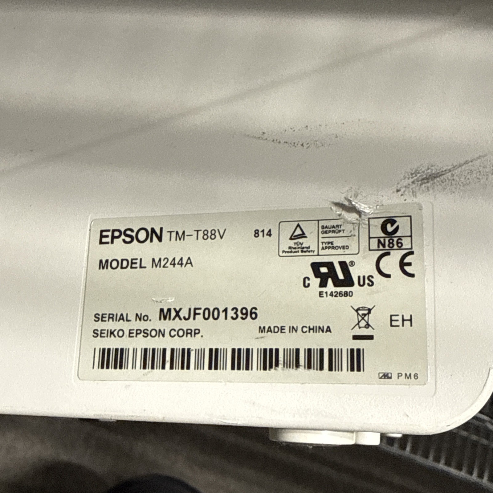 Epson TM-T88V Thermal Receipt Printer Model: M244A White W/PSU