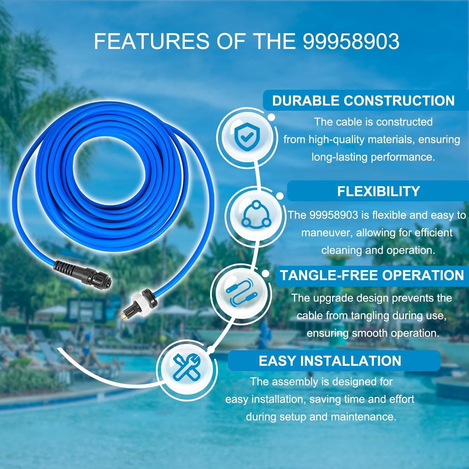 99958903-DIY Cable Cord for Dolphin Maytronics Pool Cleaner 2-Wire 60FT S200