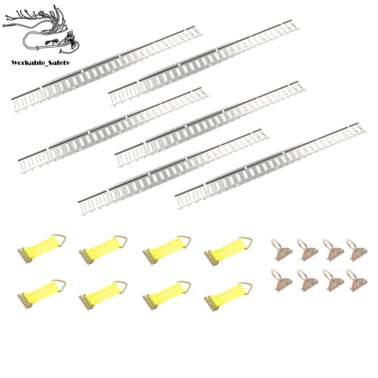 22 Pack 5 Foot E Track Rails Kit, Zinc Plated With D Rings Rope Ties For Trailer