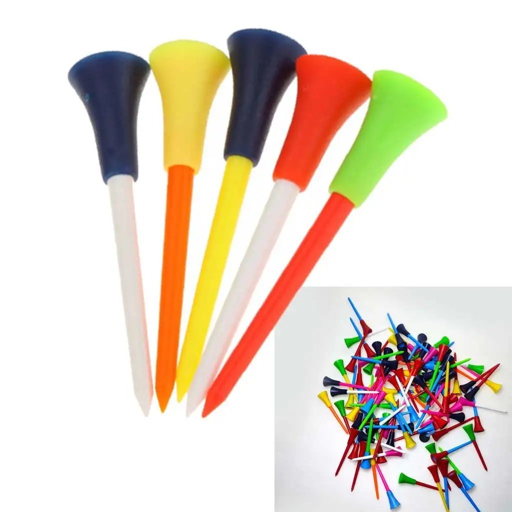 83mm Plastic Golf Tees - Rubber Cushion Top Ball Holder, Reduced Friction Golf