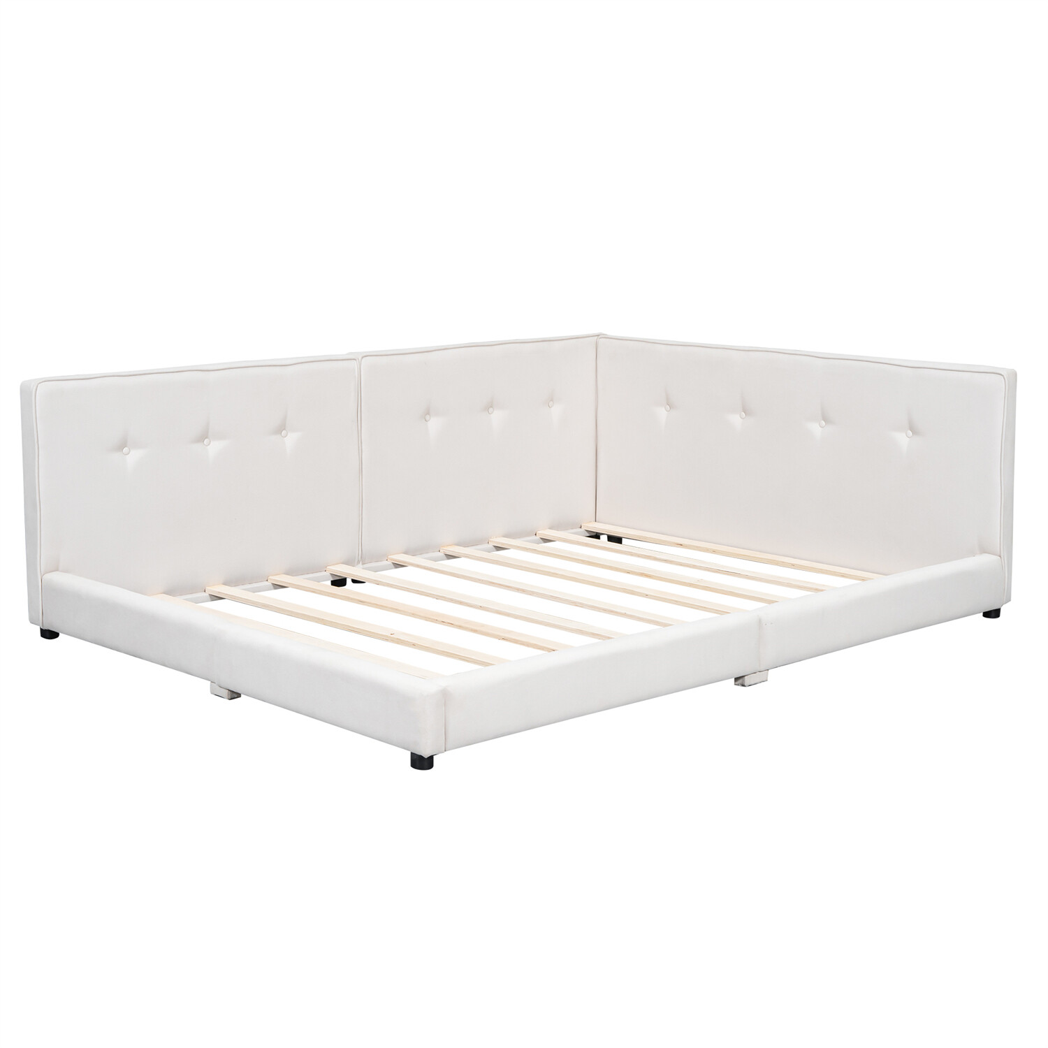 Full/Queen Size Bed Frame Upholstered Platform Bed w/ USB Ports Beige/Blue US