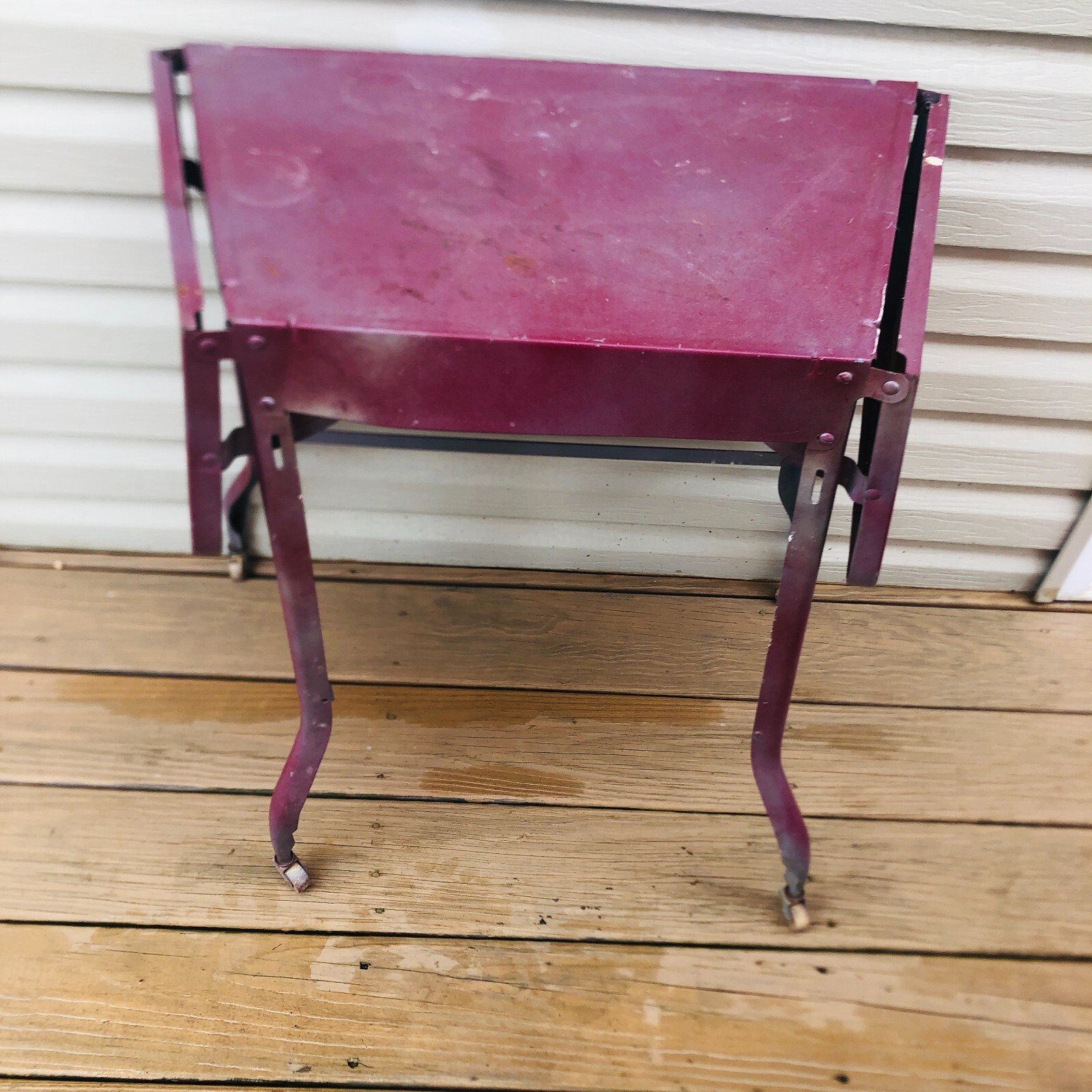 Vtg TYPEWRITER STAND wrap around style DROP LEAF TABLE MCM WOOD WHEELS