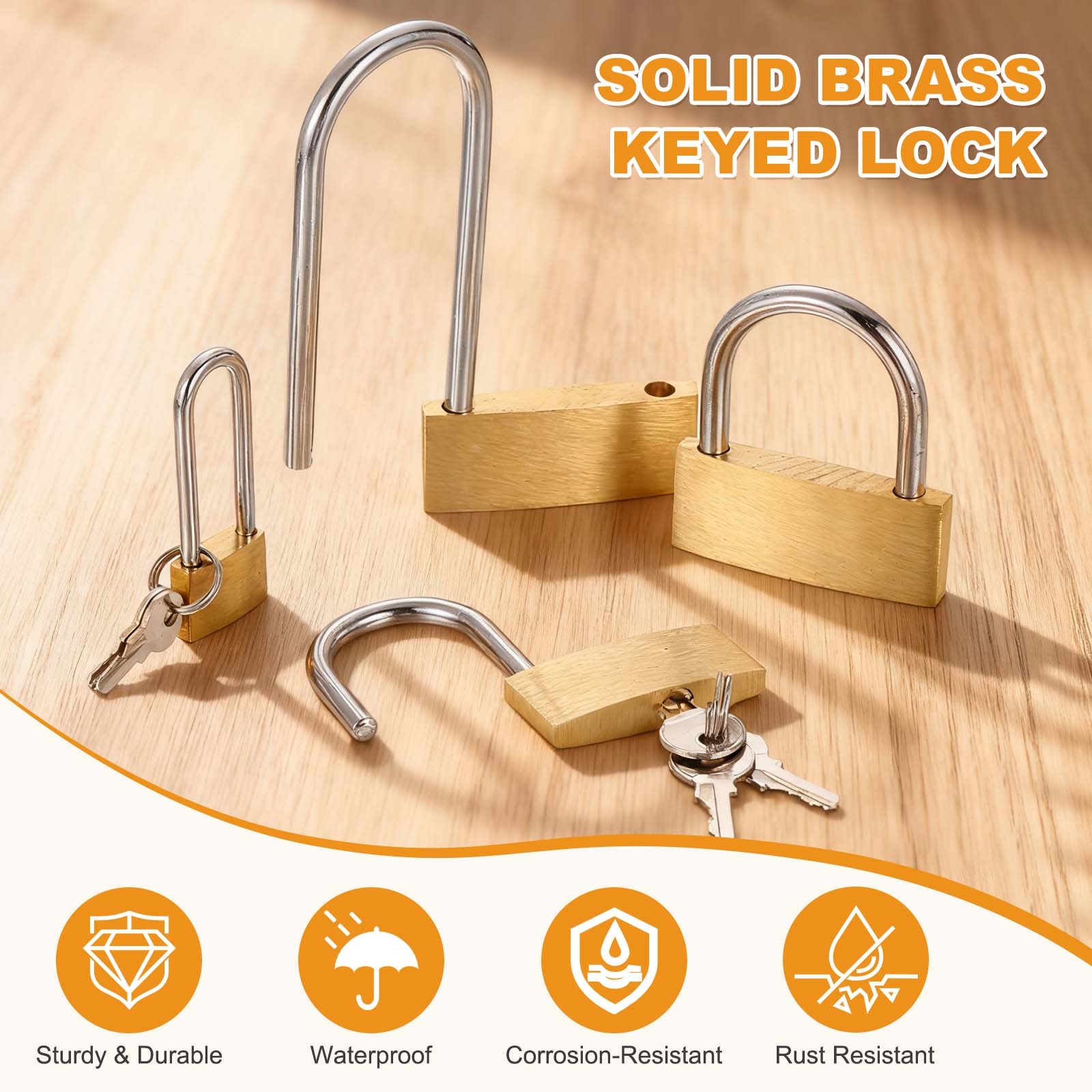 6Pcs Solid Brass Padlock with Key 13/16" Wide Body Small Locks Lock