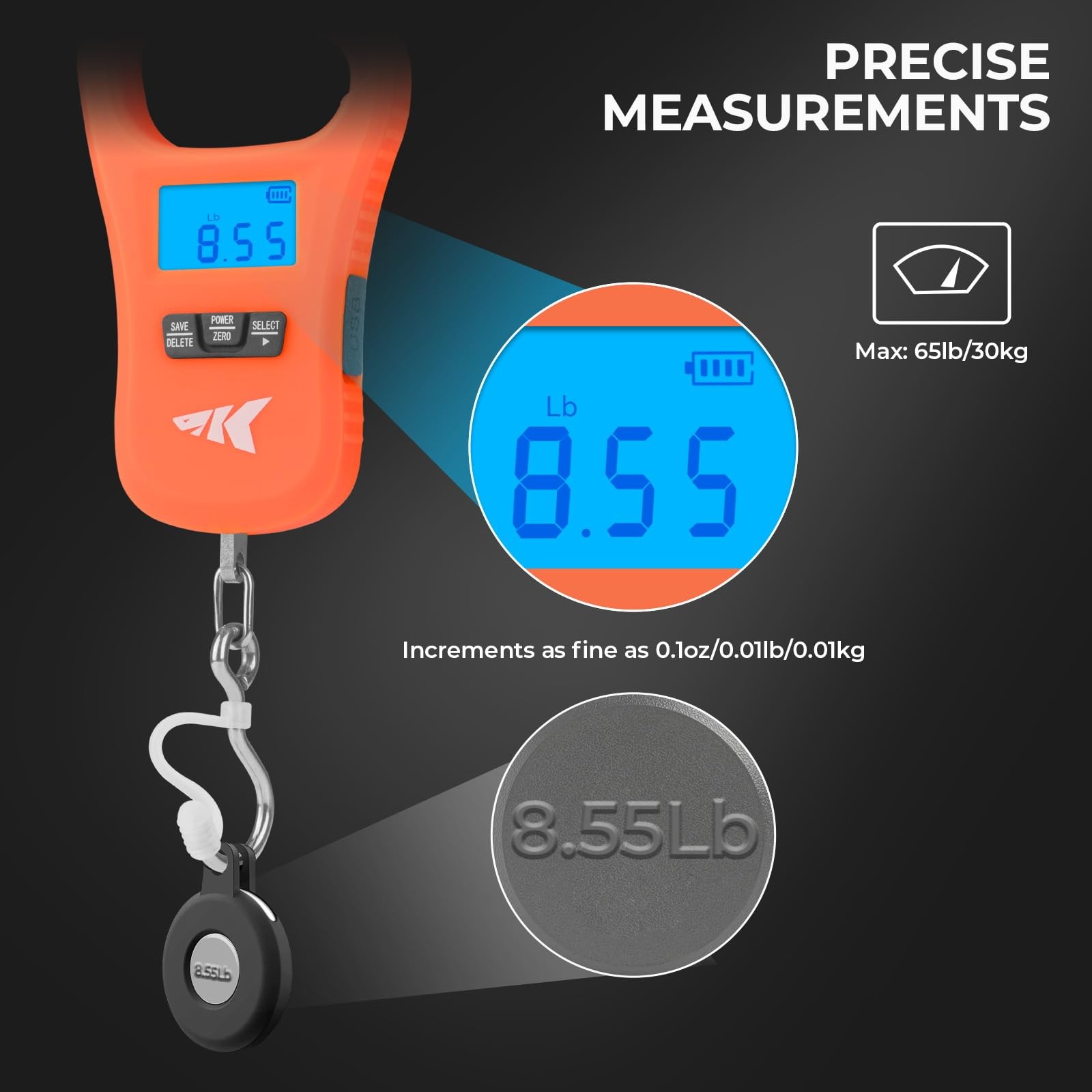 Fishing Scale, USB Charging, 65lb Capacity, Ultra-Thin Digital Fish Scale