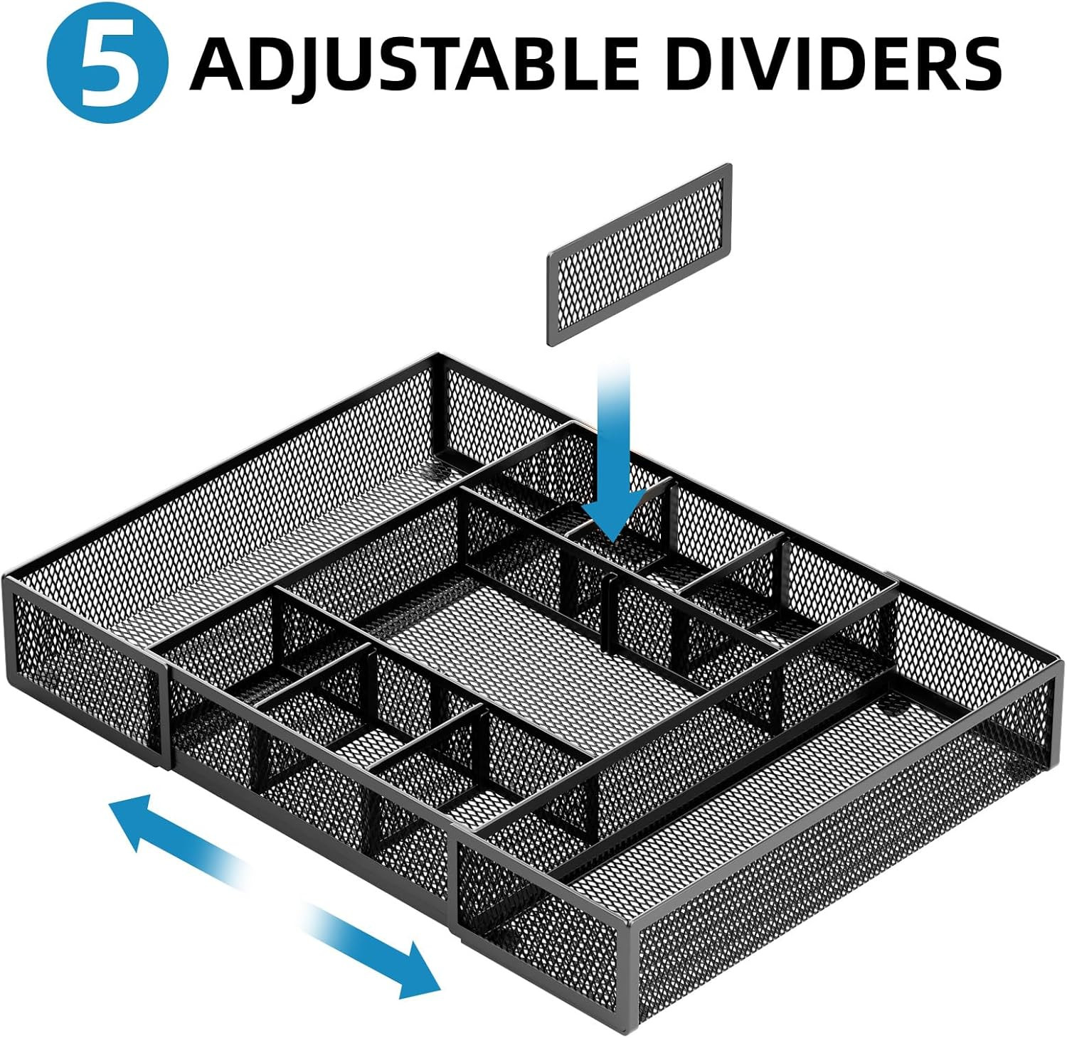 Expandable Drawer Organizer Tray Adjustable Desk Storage Divider Black Mesh