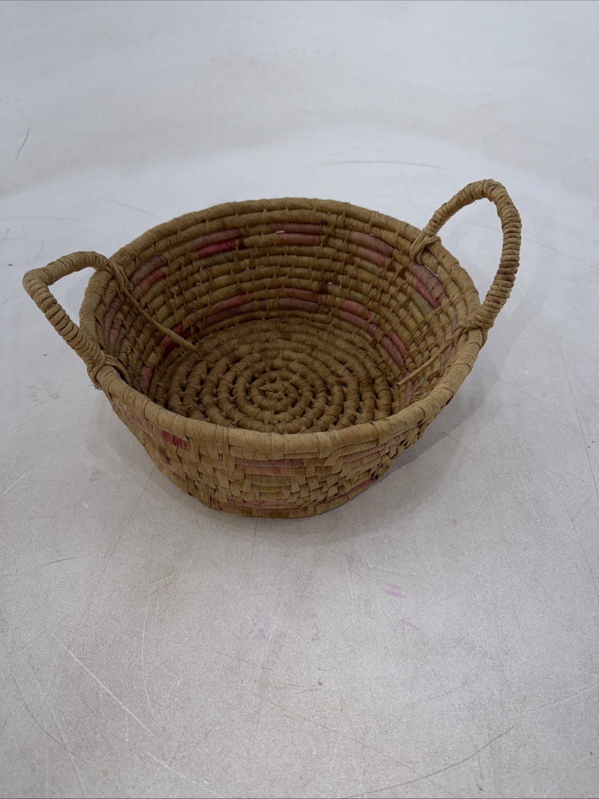 Round Rattan Coil Two-Handled Bread Basket Storage Basket Colorful