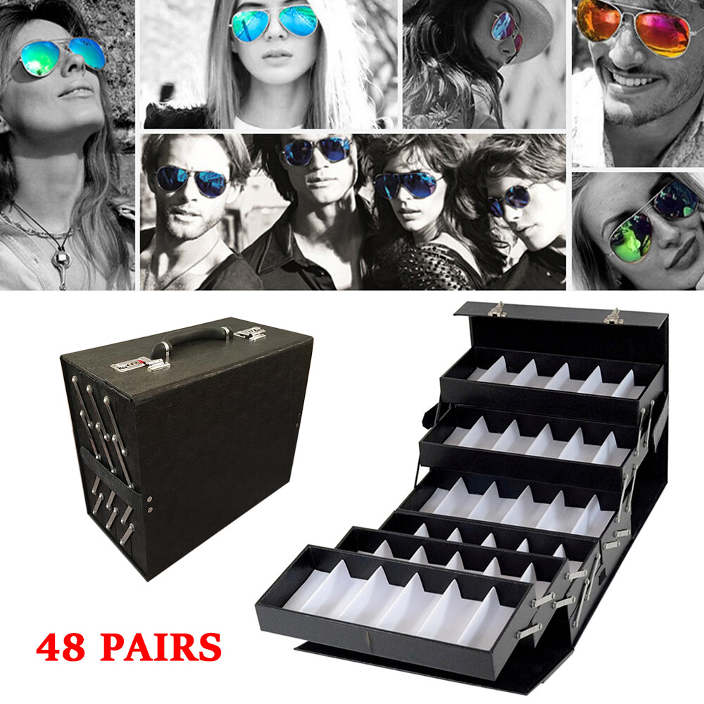 48 Pairs Eyeglasses Sunglasses Storage 48 Slot Case Display Organizer Box Black