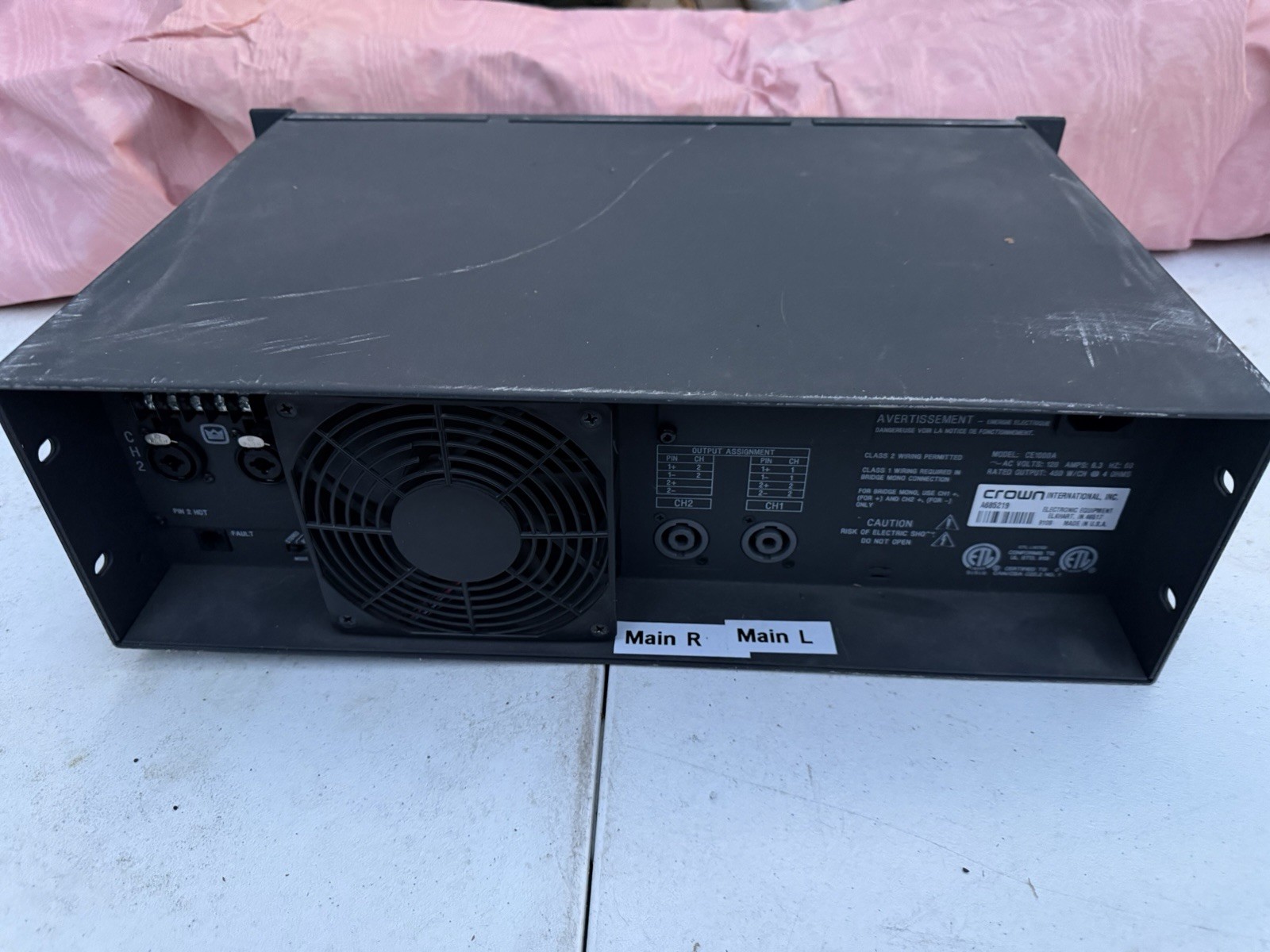 Rack Mount Crown CE1000 2-Channel Power Amplifier AS IS Untested / Powers On