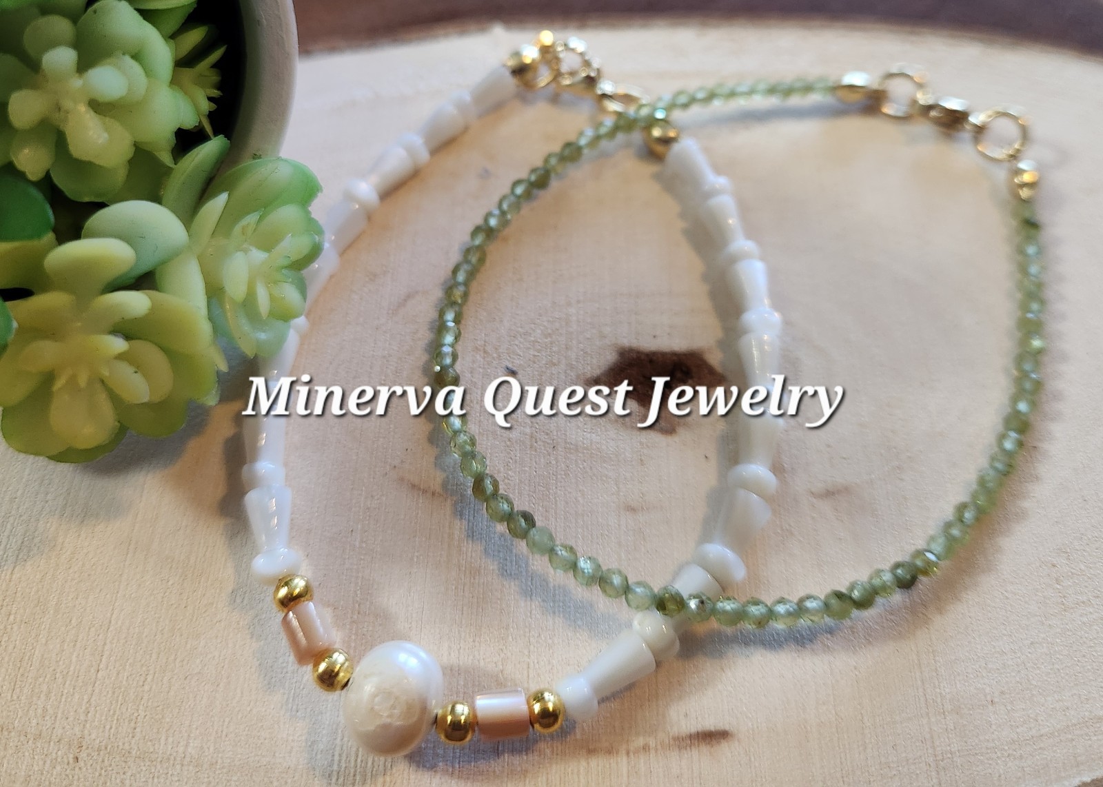 Dainty Diamond Cut Peridot Bead Artisan Bracelet. #2594