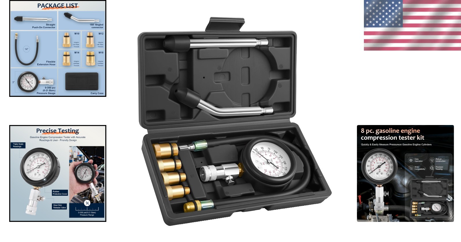 Comprehensive Engine Compression Tester Kit - Clear Dual Scale Gauge & Adapters