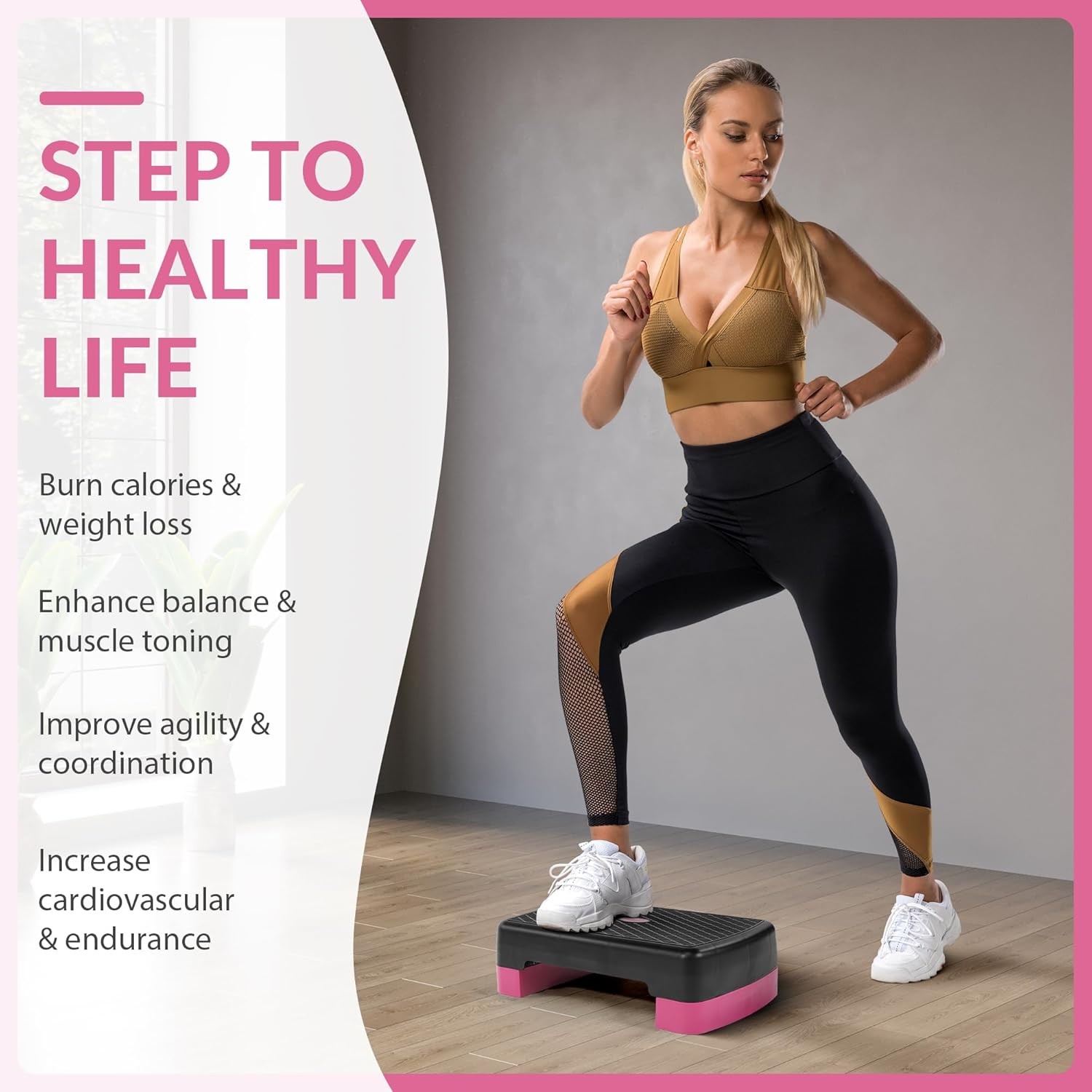 Fitvids 18" Aerobic Step Platform, Workout Stepper with Adjustable 2 Stackable R