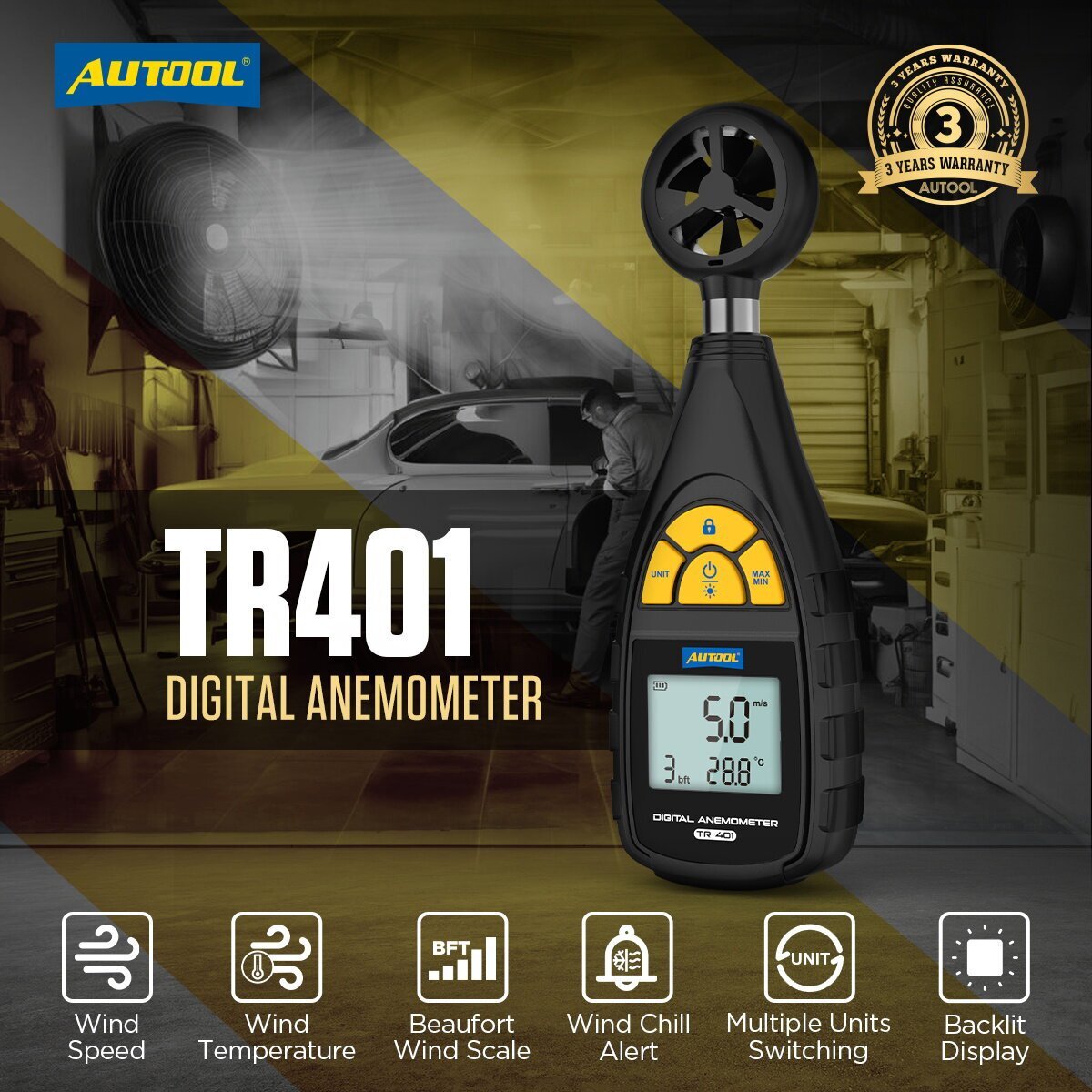 Handheld Digital Anemometer Temperature Gauge Meter Air Wind Speed Thermometer
