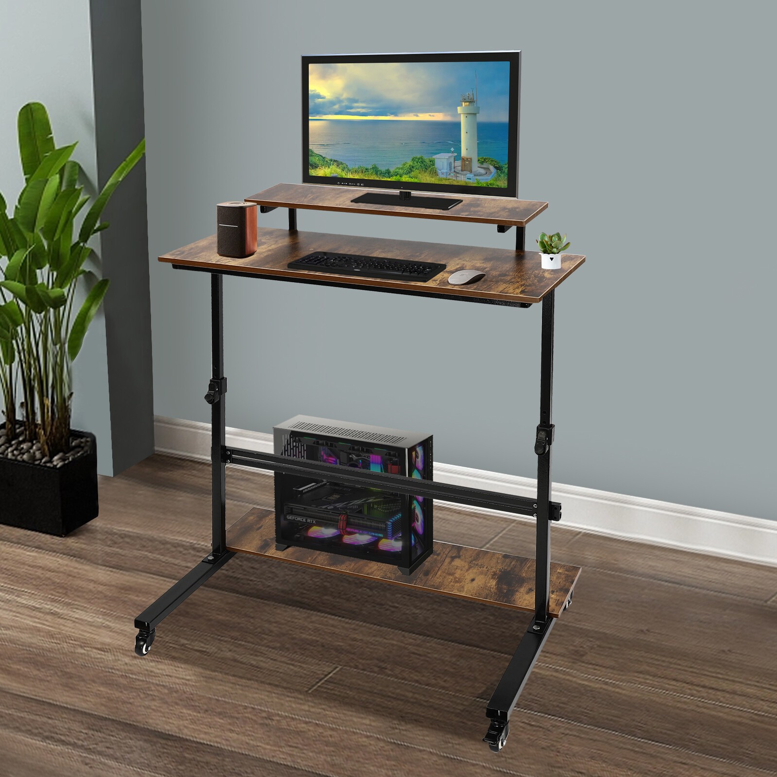 Height Adjustable Computer Laptop Desk Rolling Standing Table for Sofa Bedside