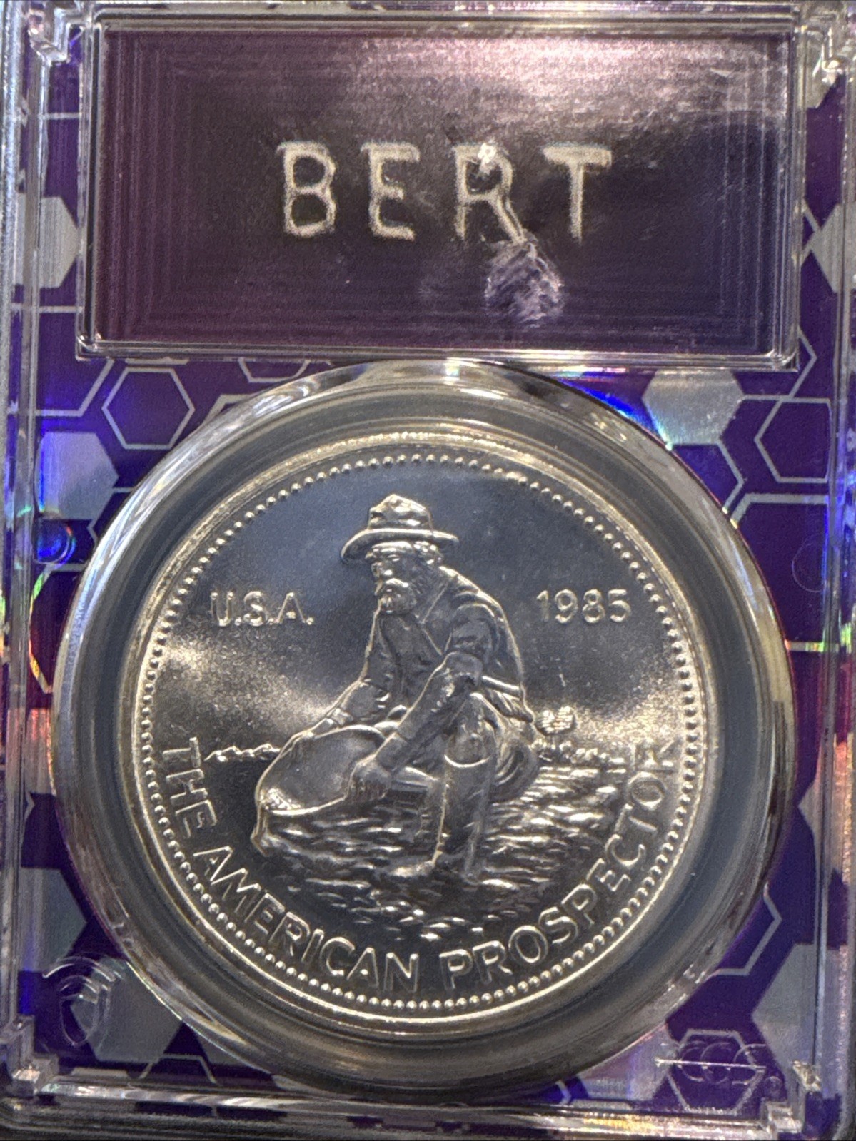1985 Engelhard American Prospector 1 oz Silver Round - PCGS MS67 Bert Traderbea