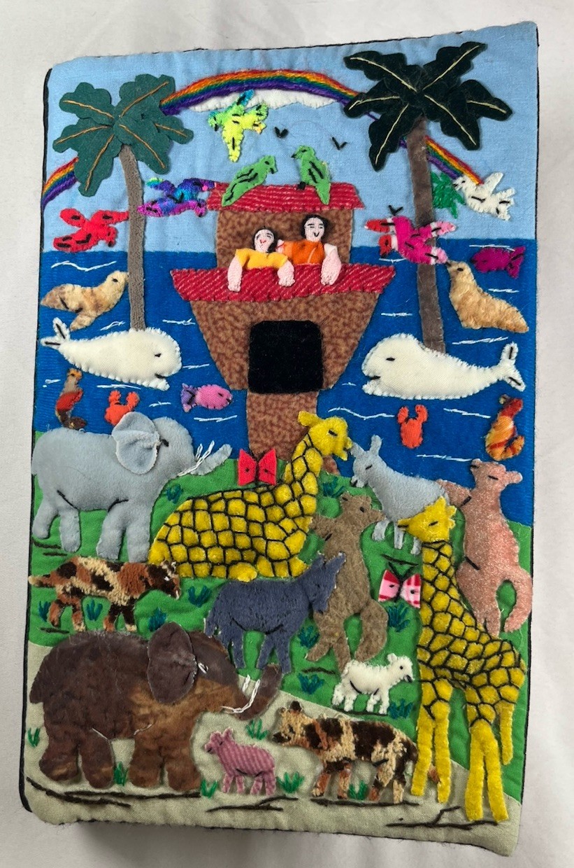 Vintage Peruvian Arpillera "Noah's Ark" 3D Appliqué Fabric Book /Bible Cover NWT
