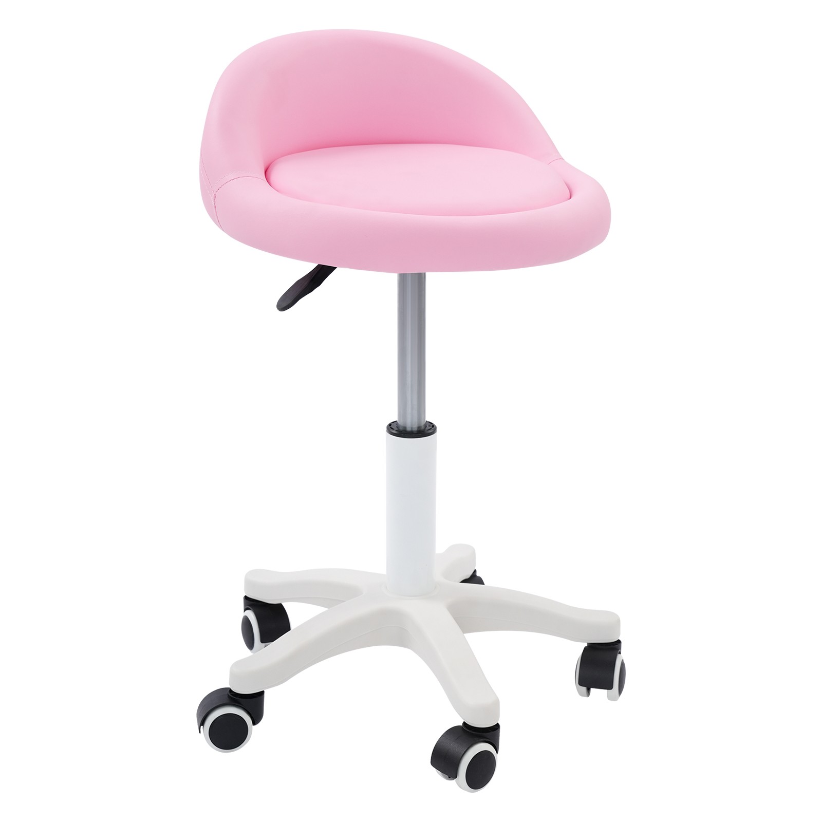 Height Adjustable Beauty Salon Chair, Pink Rolling Stool For Makeup Hair Salons