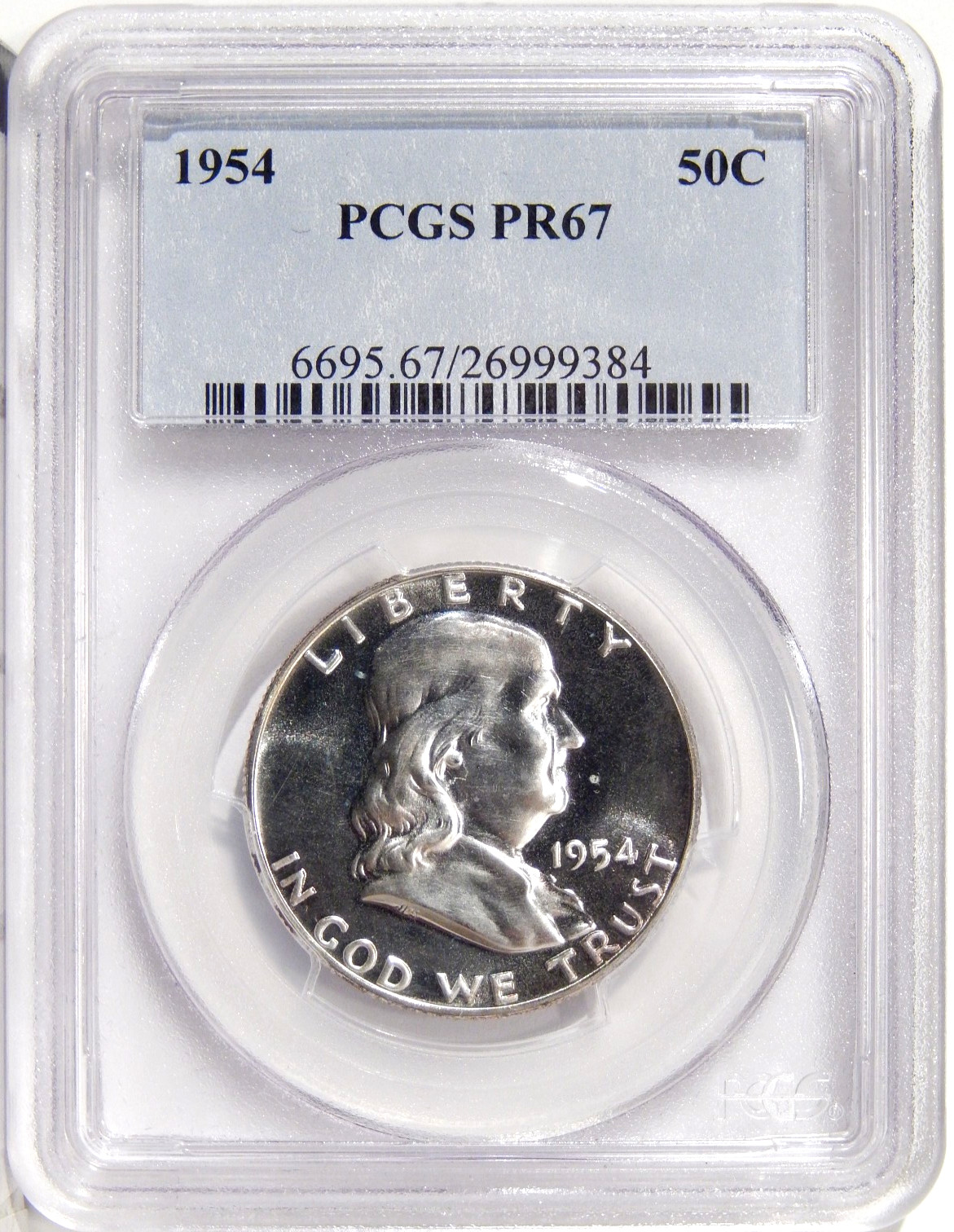 1954 50c PCGS PR 67 ~ SILVER PROOF FRANKLIN HALF DOLLAR