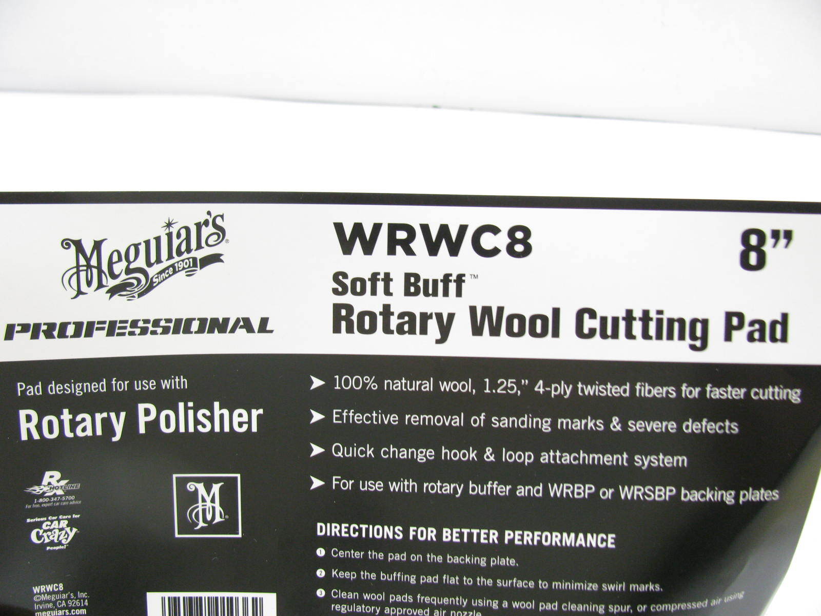 Meguiars WRWC8 Soft Buff Rotary Wool Cutting Pad, 8 Inch