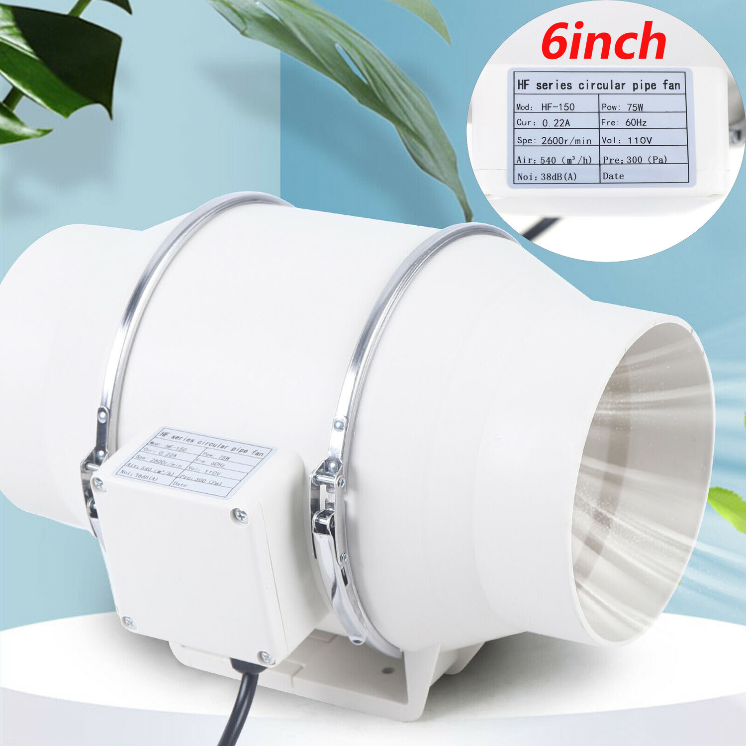 6 Inch Duct Fan High Efficiency Inline Fan Mixed Flow Ventilation System Exhaust