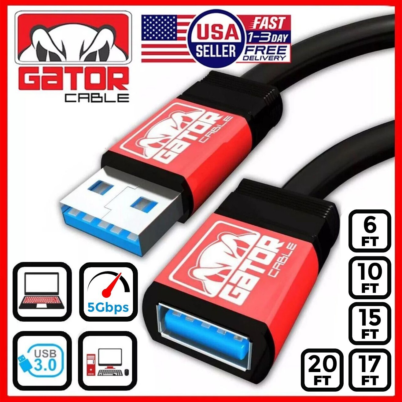 USB 3.0 Extension Cable Male to Female SuperSpeed Powered Data Cord