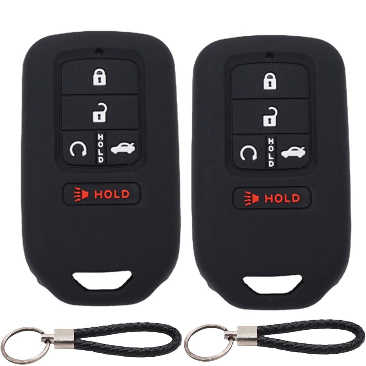 2Pcs 5 Buttons Silicone Key Fob Cover Keychain for Honda Civic Accord Pilot