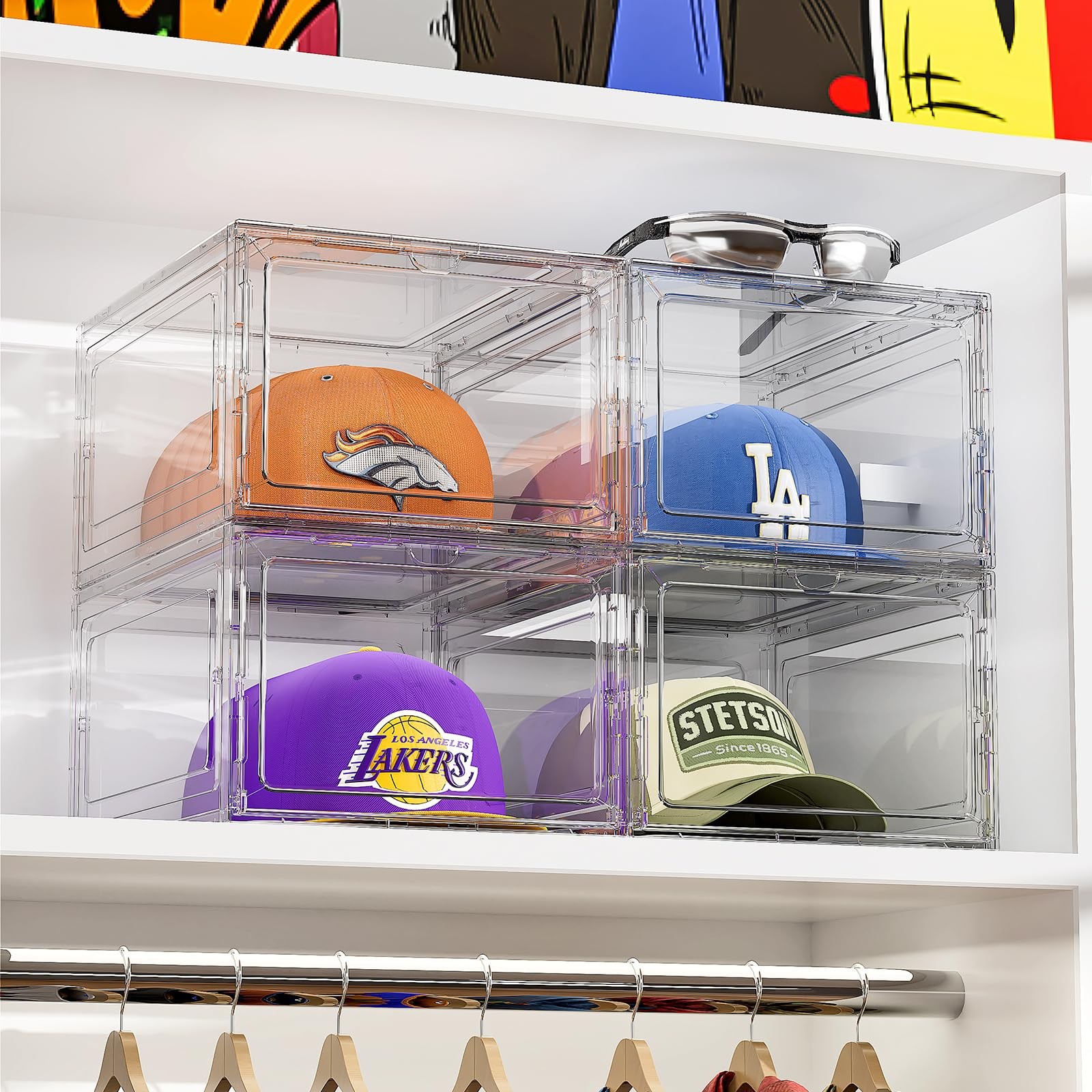 ZHAIXIAONIAN 6-Pack Hat Organizer Box Baseball Caps Storage Clear Stackable