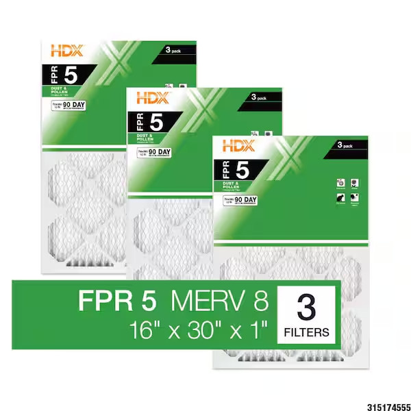3-Pack Standard Pleated Air Filter 16x30x1, Air Filters Replacement FPR 5 MERV 8