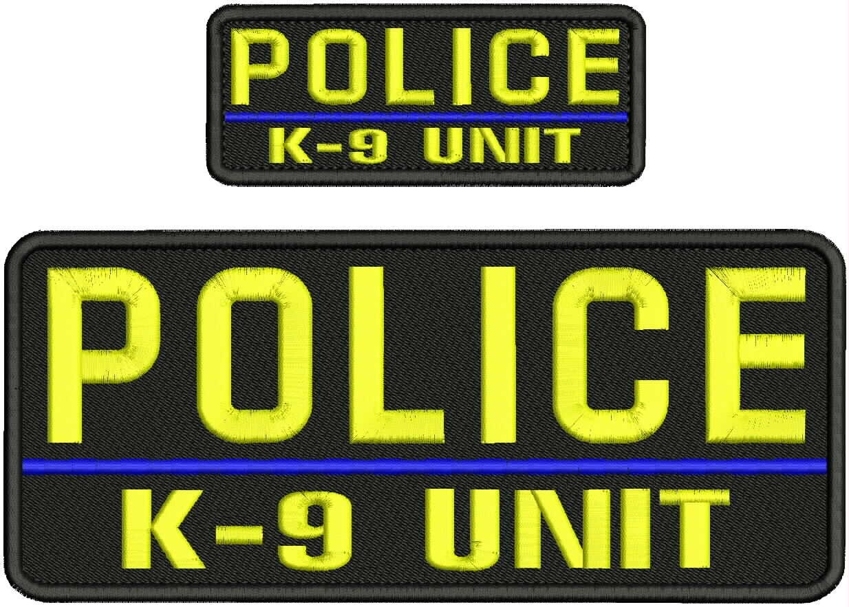 POLICE K-9 UNIT embroidery patches 4x10 and 2x5 hook on back YELLOW ON BLACK